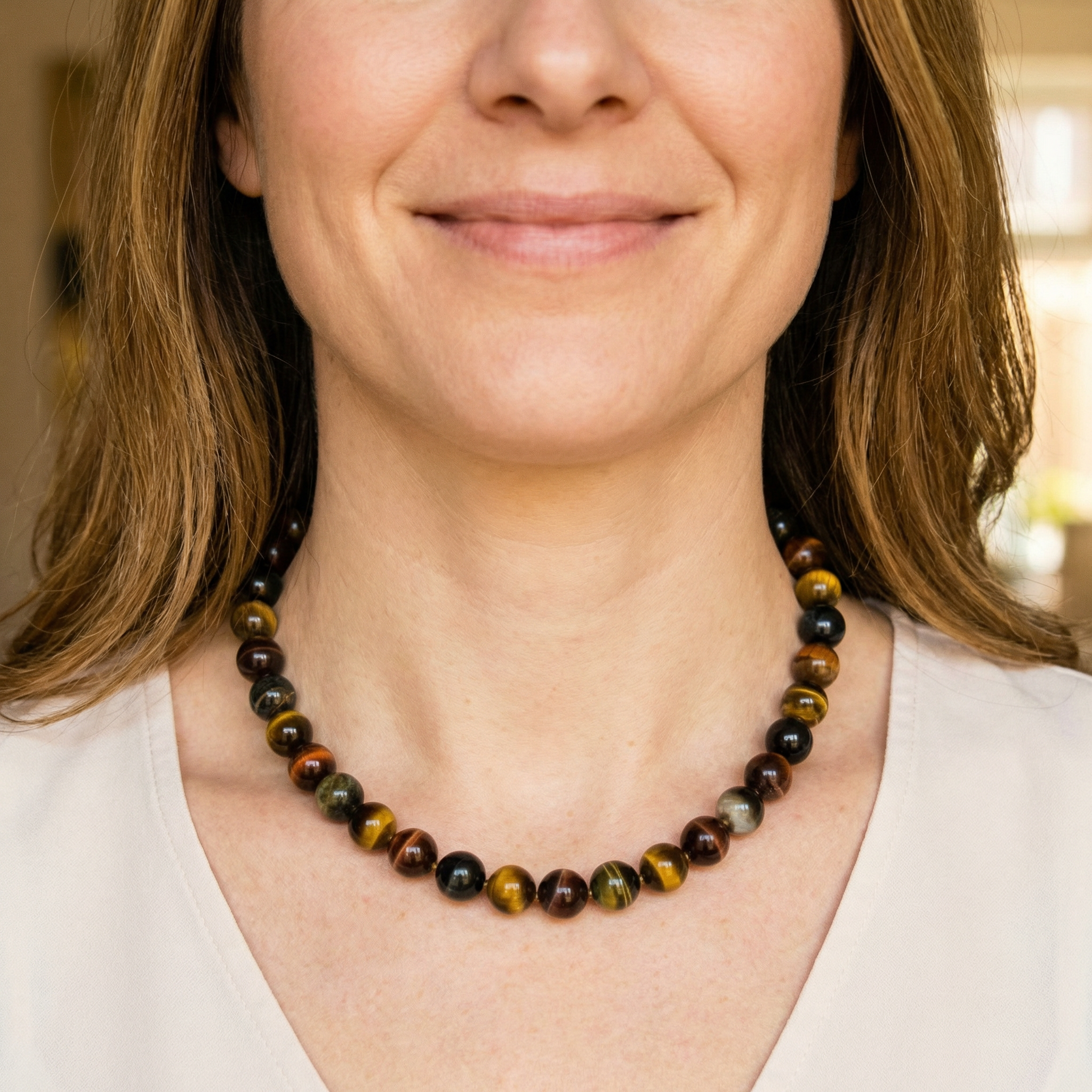 Tigerauge Kugel Halskette 10mm