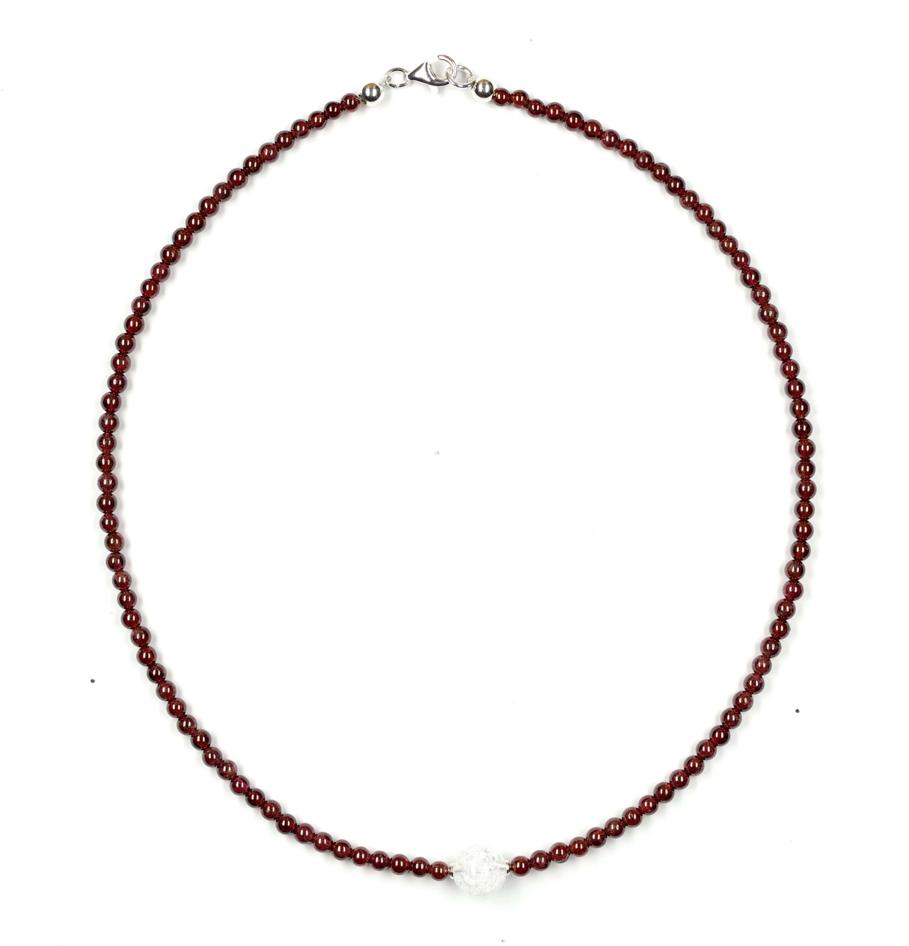 Granat-Kette-mit-Bergkristall-Kugel-7001H
