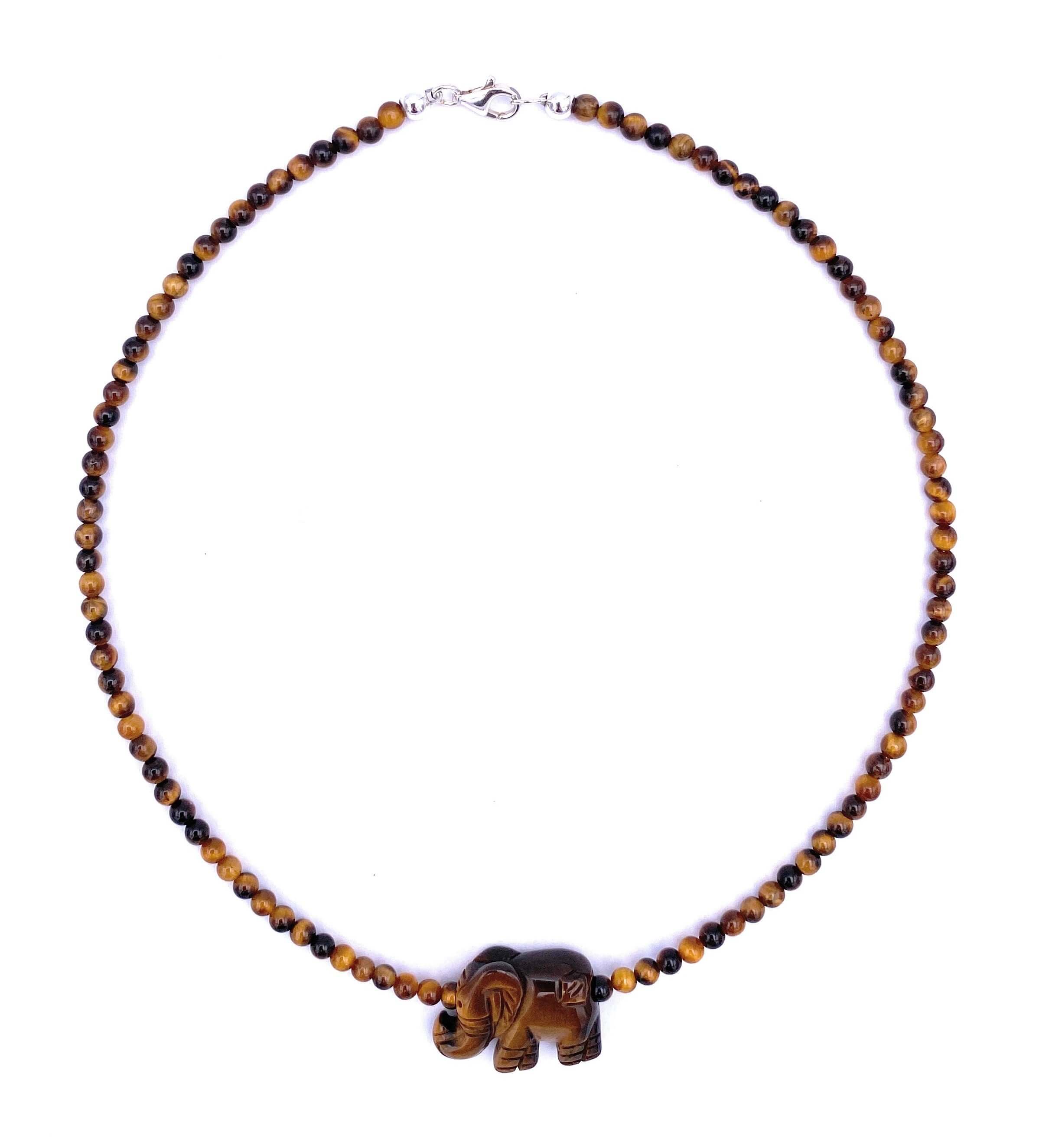 Tigerauge Halskette mit Elefanten