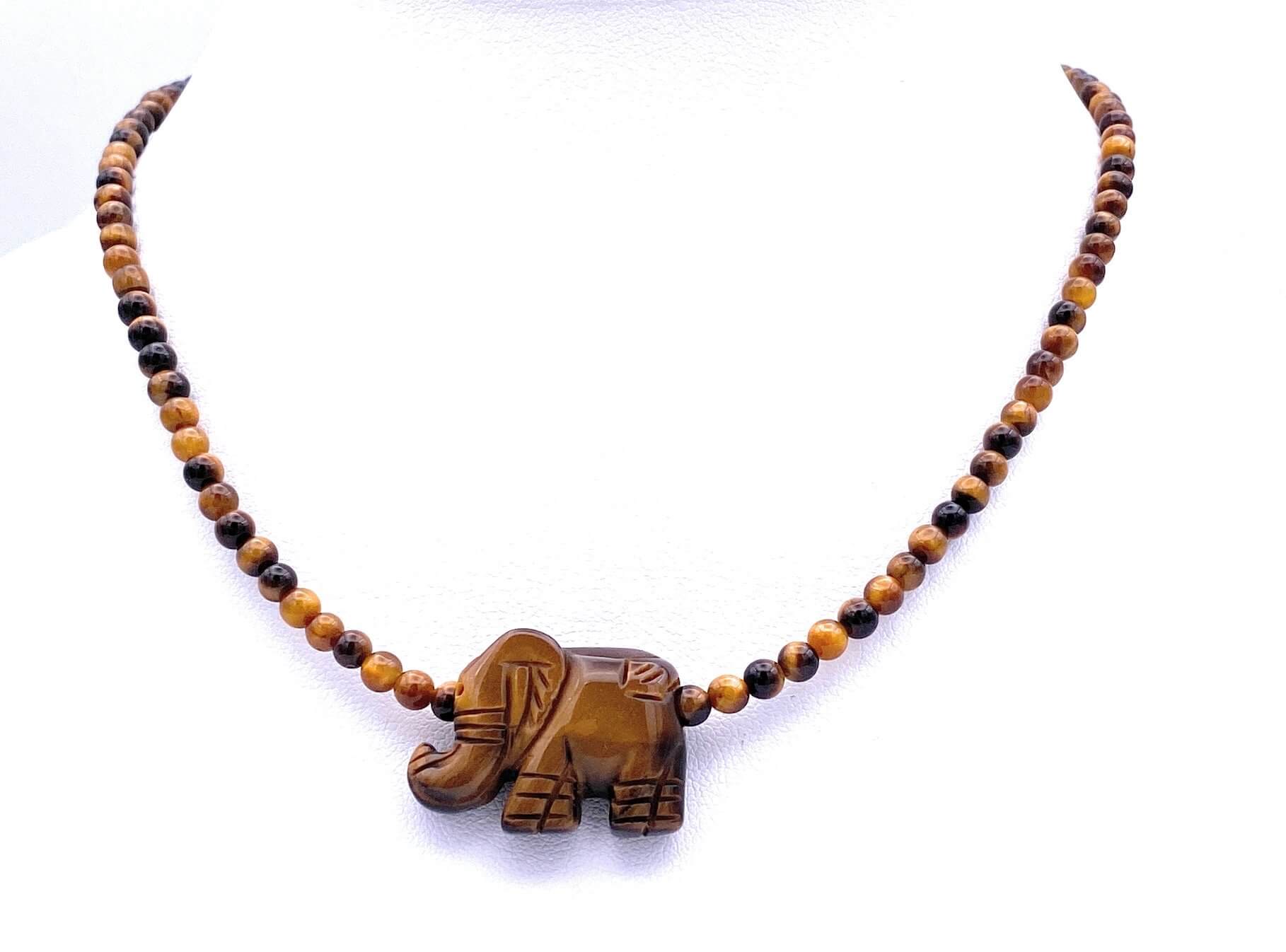 Tigerauge Halskette mit Elefanten
