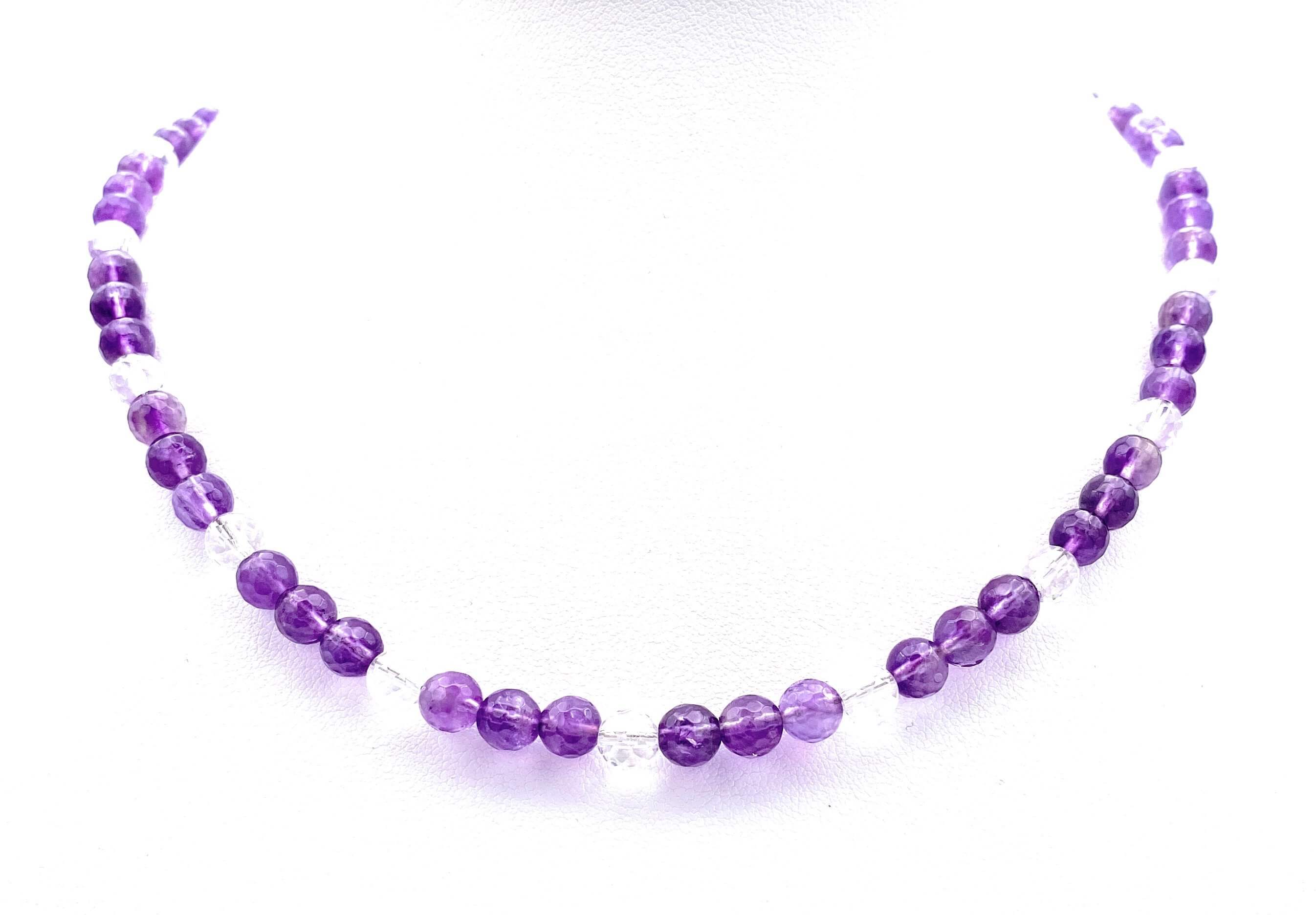 Facettierte Amethyst Halskette 6mm mit Bergkristall