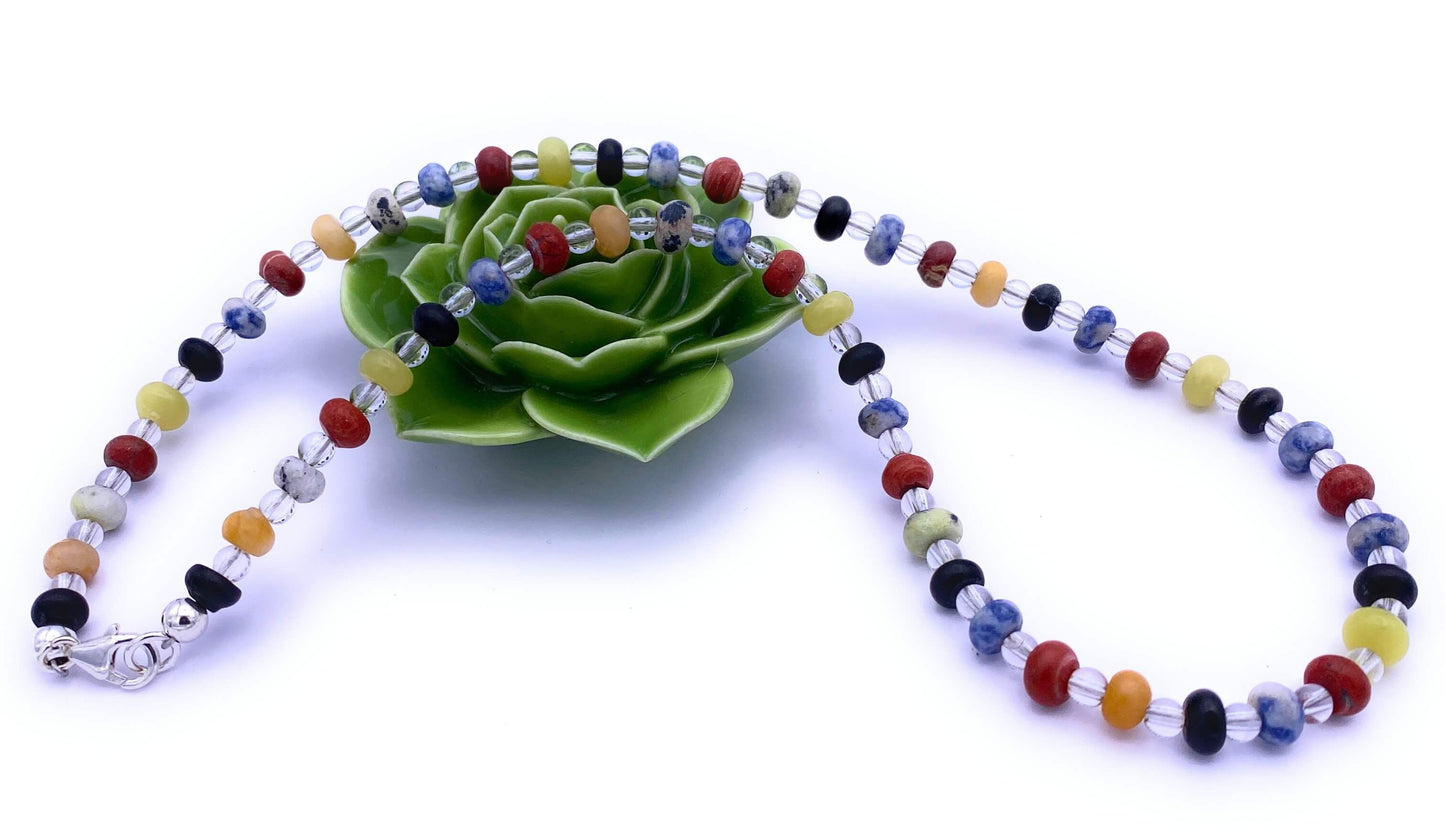 Bergkristall Halskette mit bunten Linsen