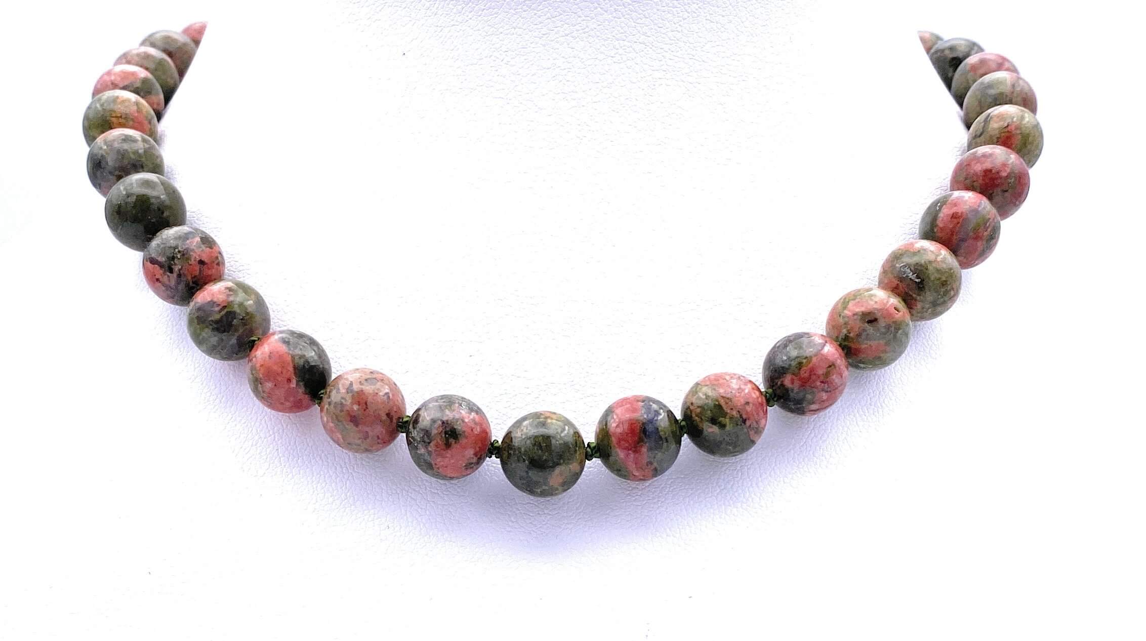 Epidot - Unakit Halskette 10 mm