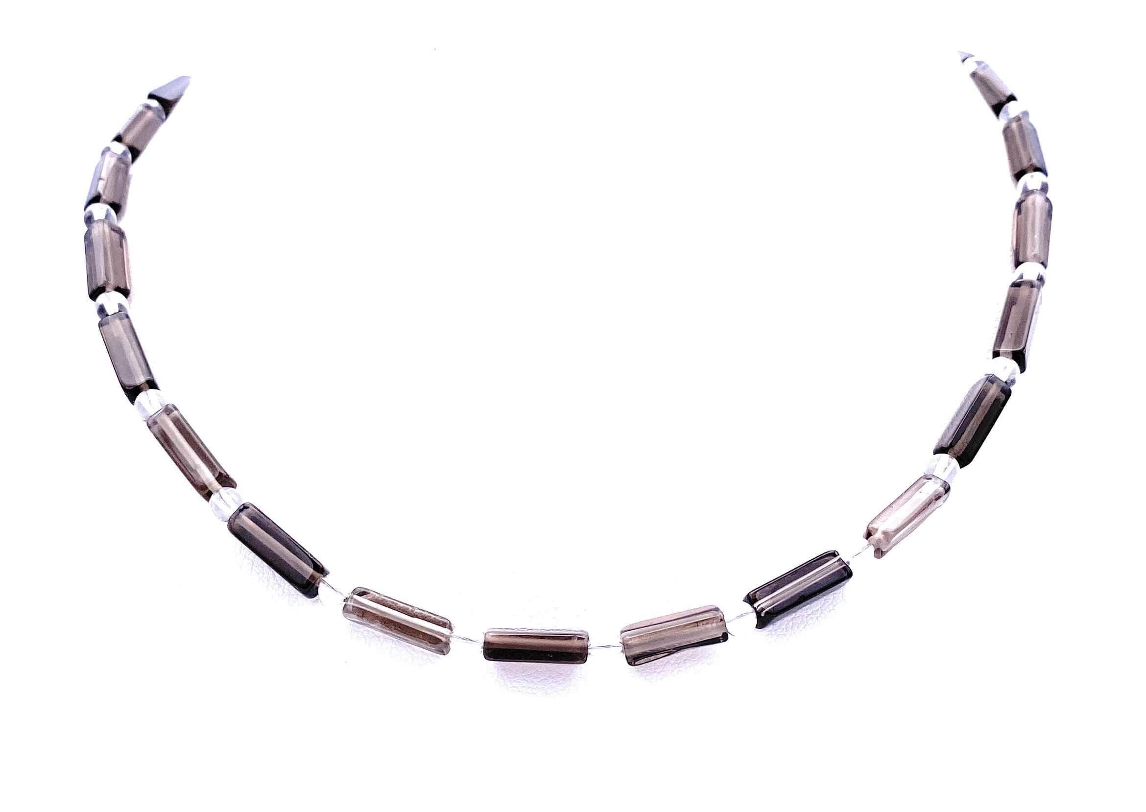 Rauchquarz Walzenkette mit Bergkristall-Kugeln