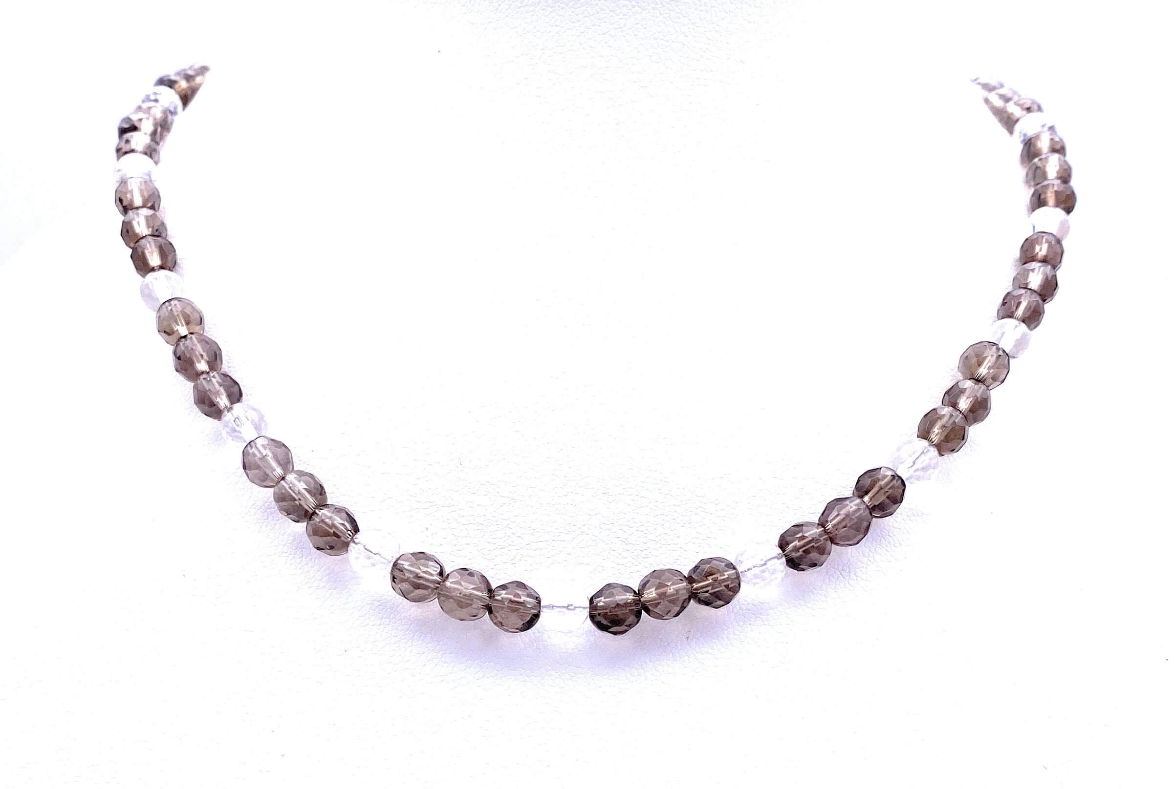 Facettierte Rauchquarz Kette mit Bergkristall 6mm