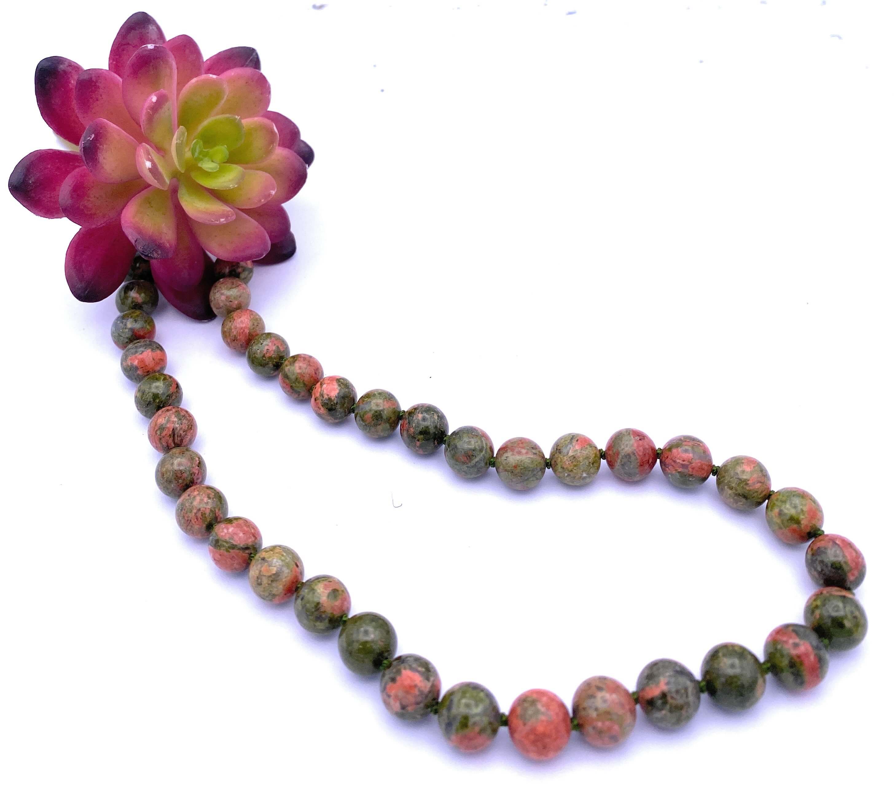 Epidot - Unakit Halskette 10 mm