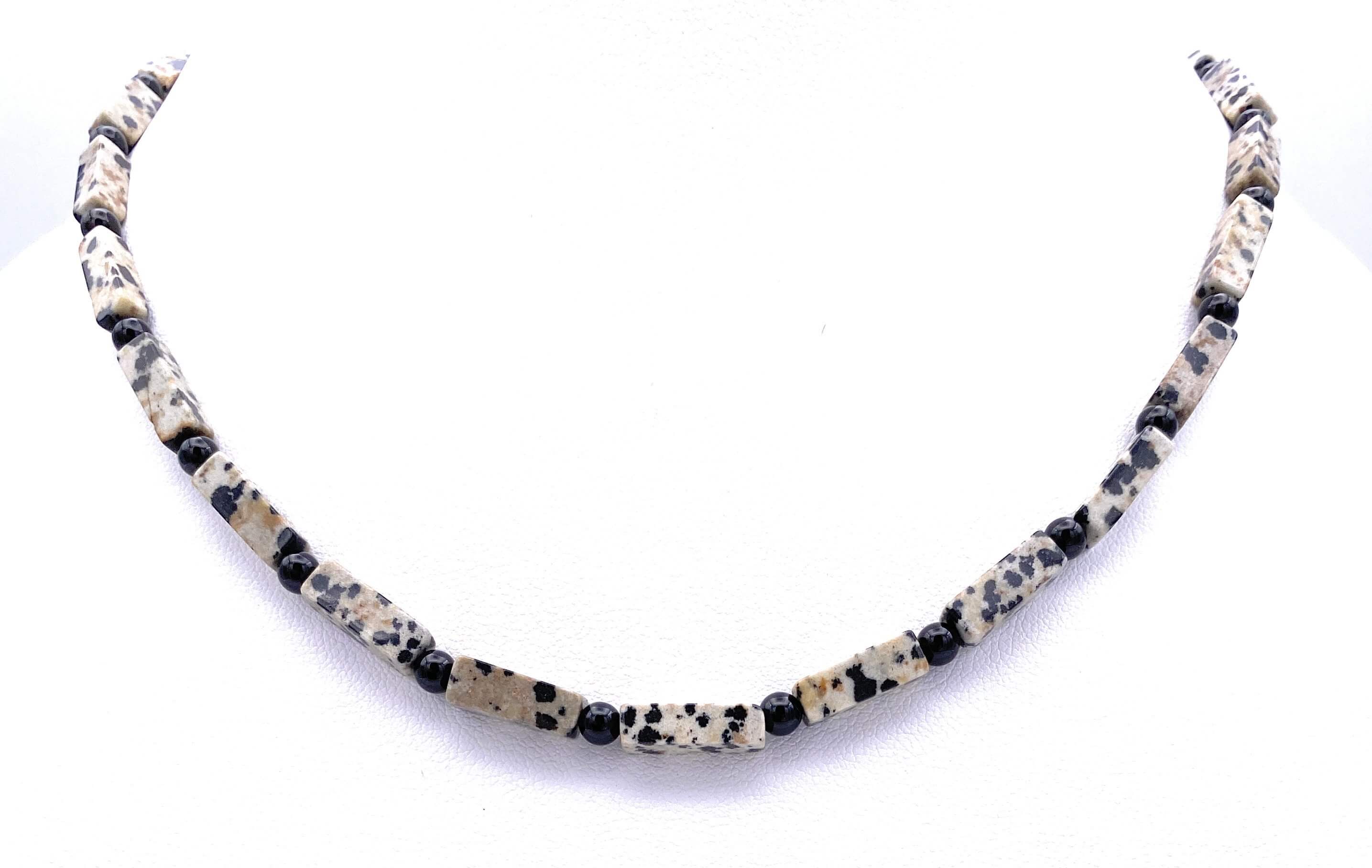 Dalmatiner-Jaspis Halskette 4mm mit Onyx