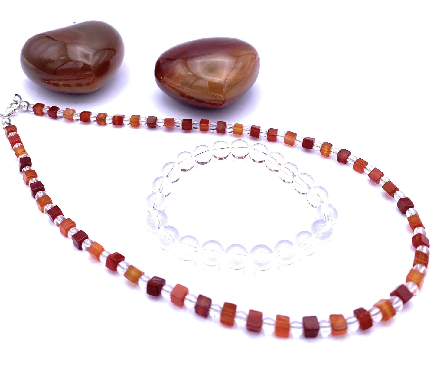 Carneol Halskette mit Bergkristall