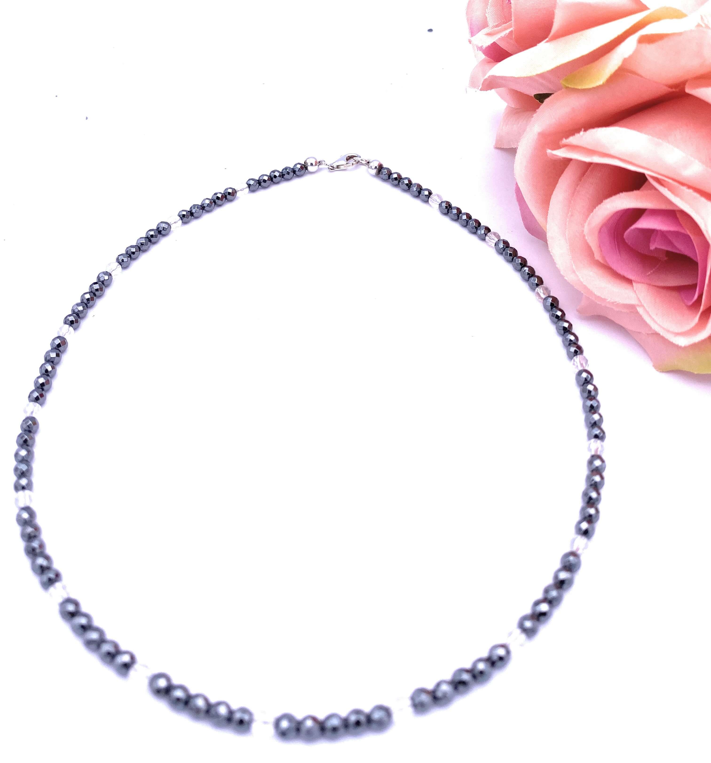 Hämatit Halskette mit Bergkristall