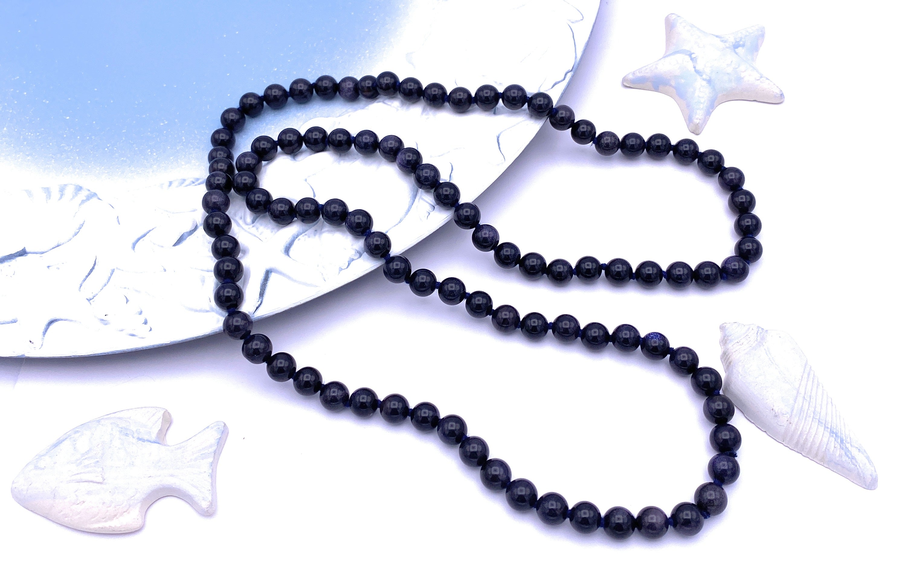 Lange Blaufluss Kugel Halskette 8mm