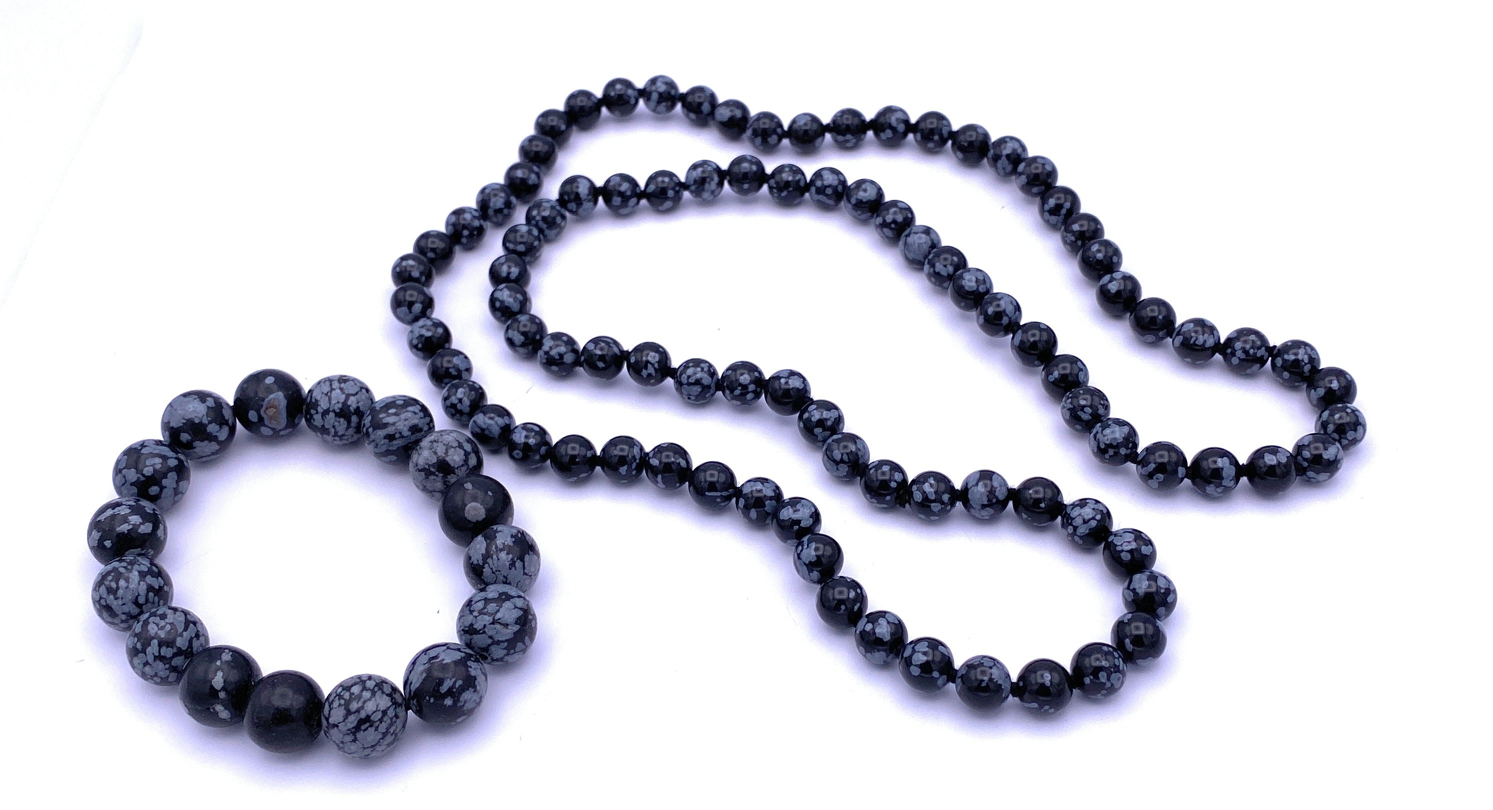 Lange Schneeflocken-Obsidian Halskette 8mm