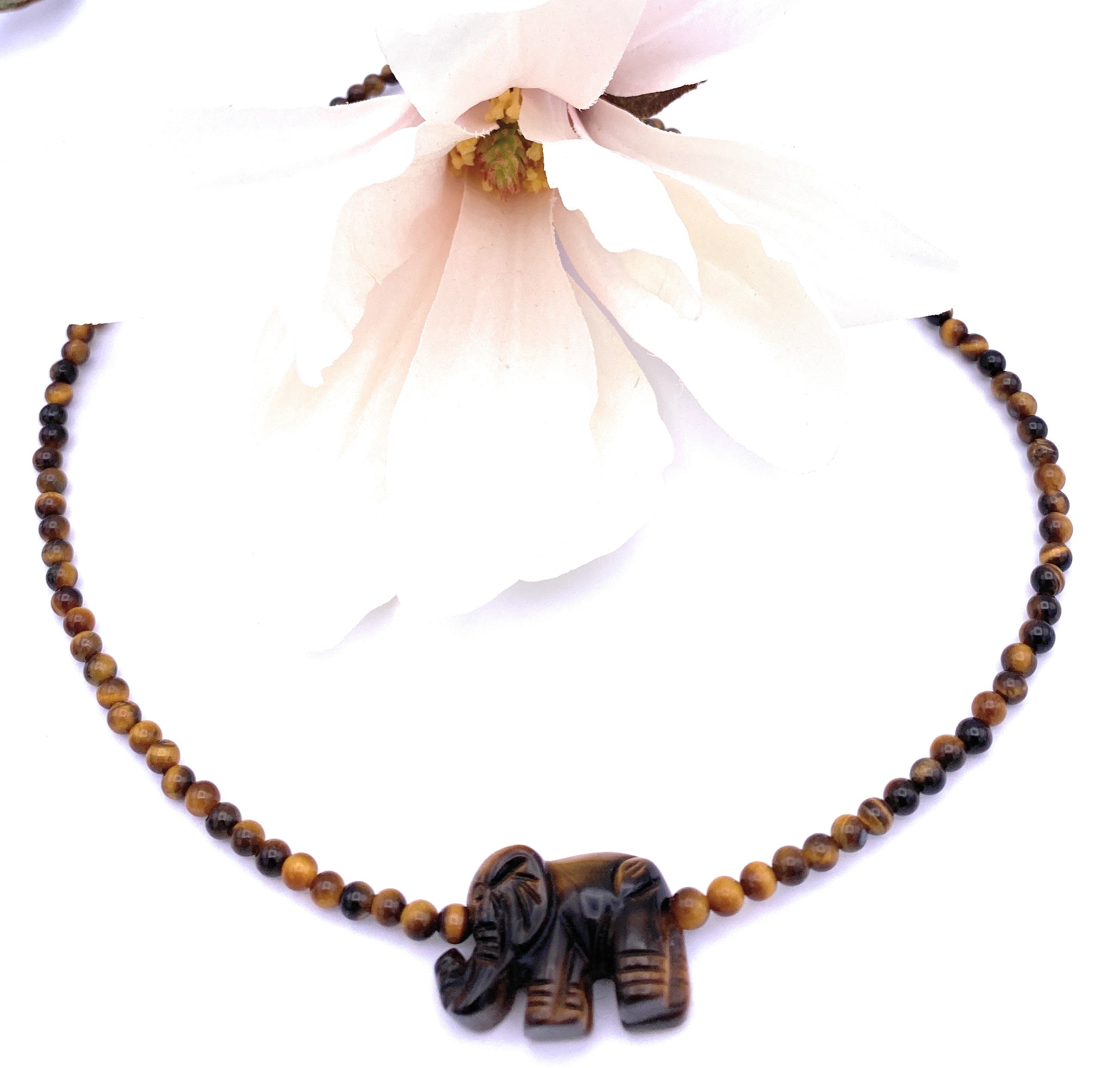 Tigerauge Halskette mit Elefanten