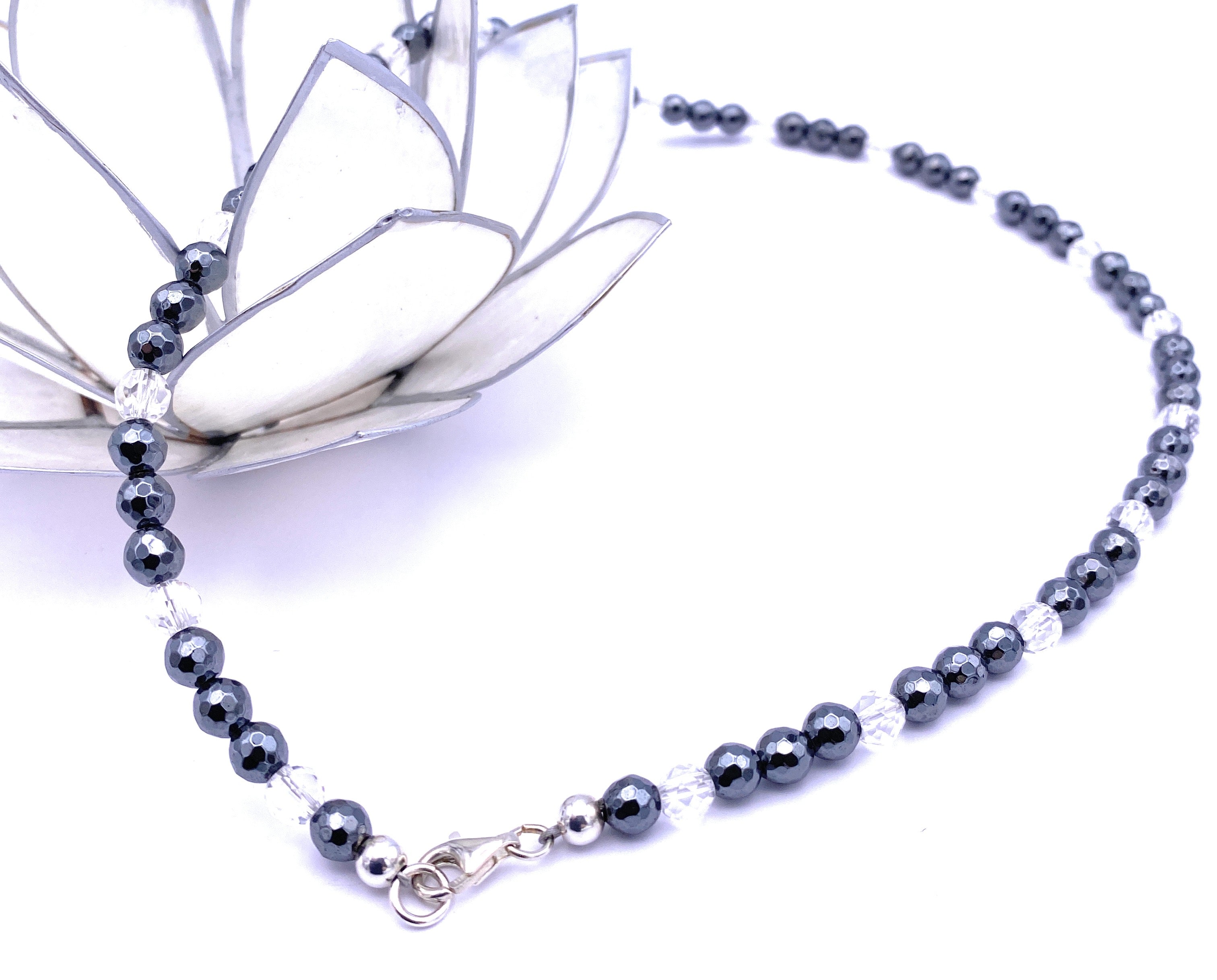 Hämatit Halskette mit Bergkristall 6mm
