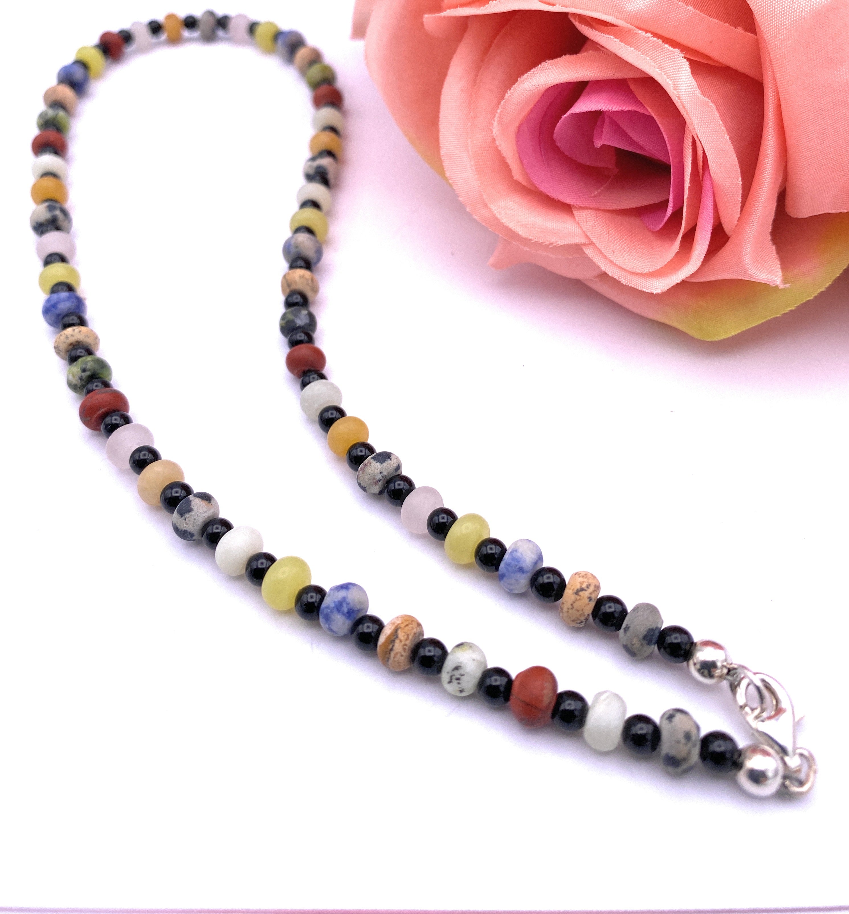 Onyx Halskette mit Edelstein Linsen