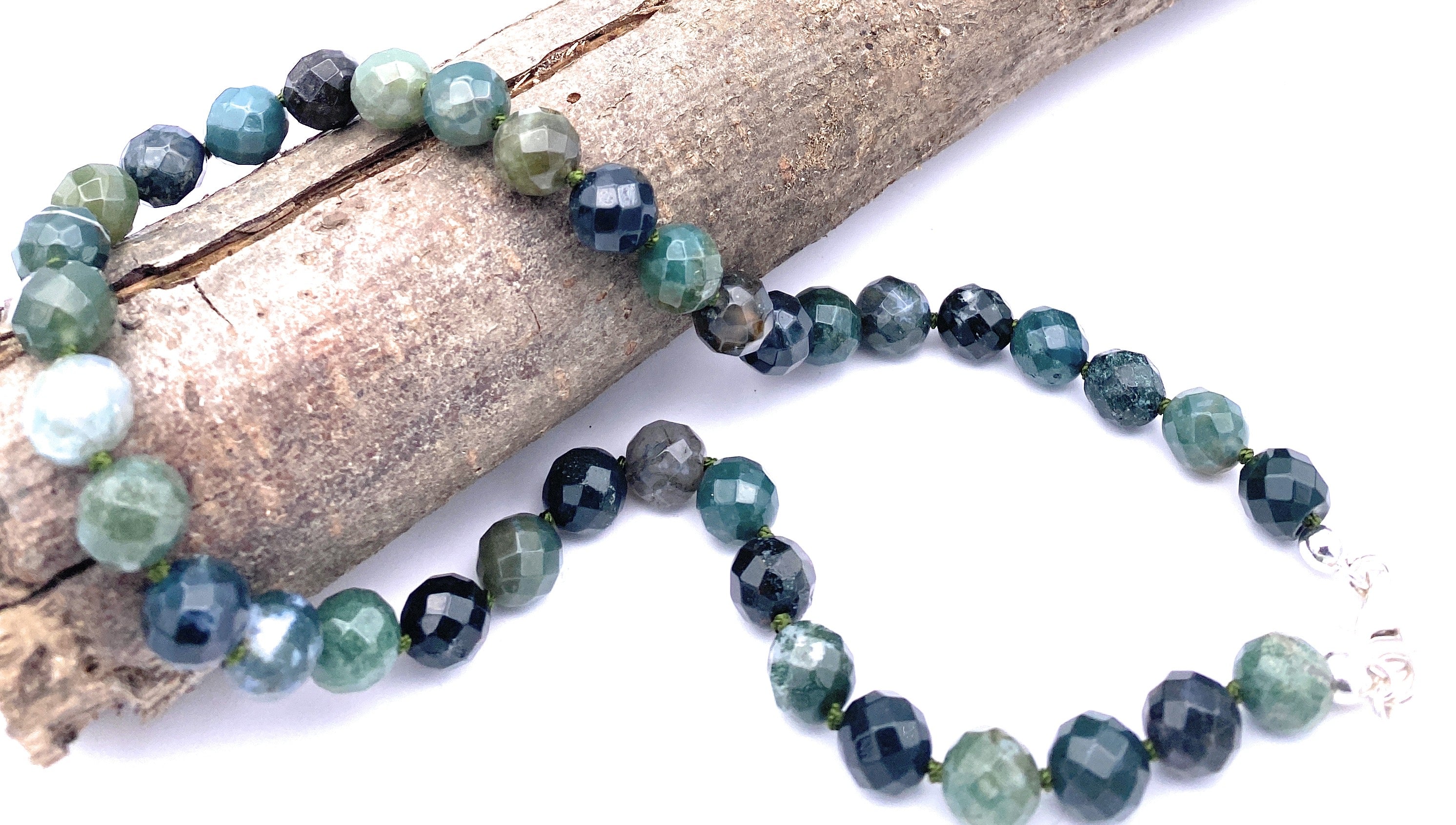 Facettierte Moos-Achat Halskette 10mm