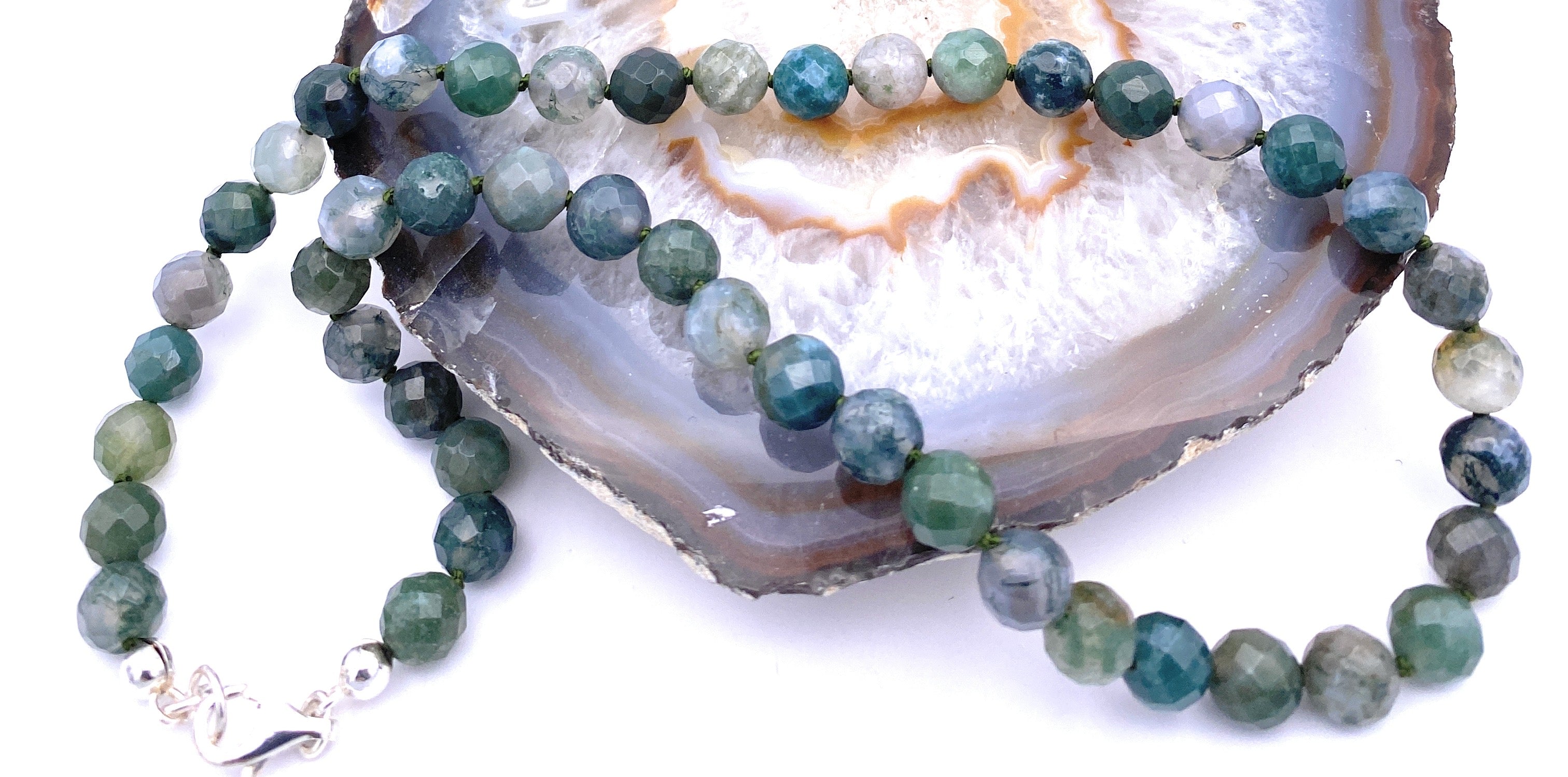 Facettierte Moos-Achat Halskette 8mm