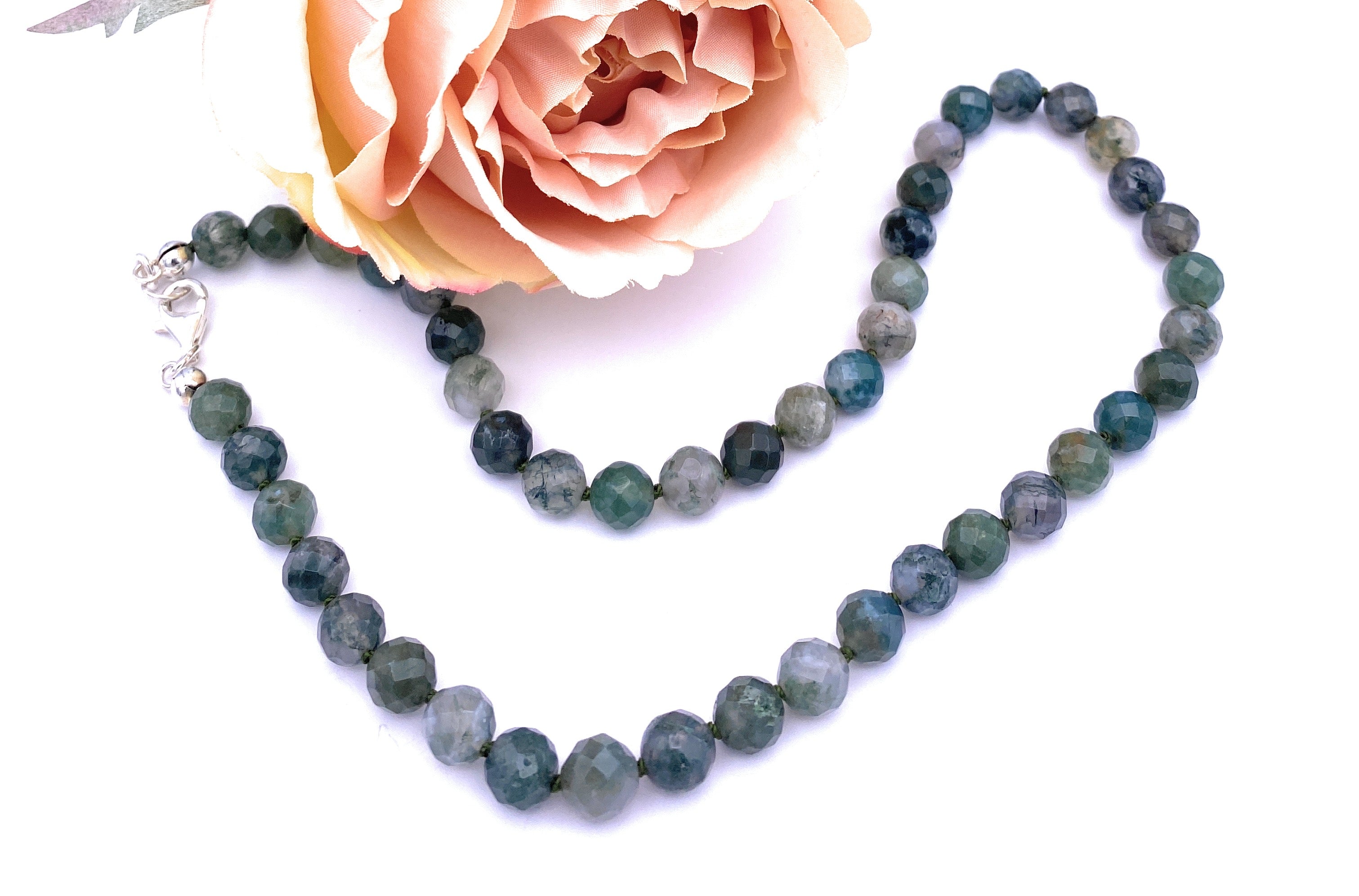 Facettierte Moos-Achat Halskette 8mm