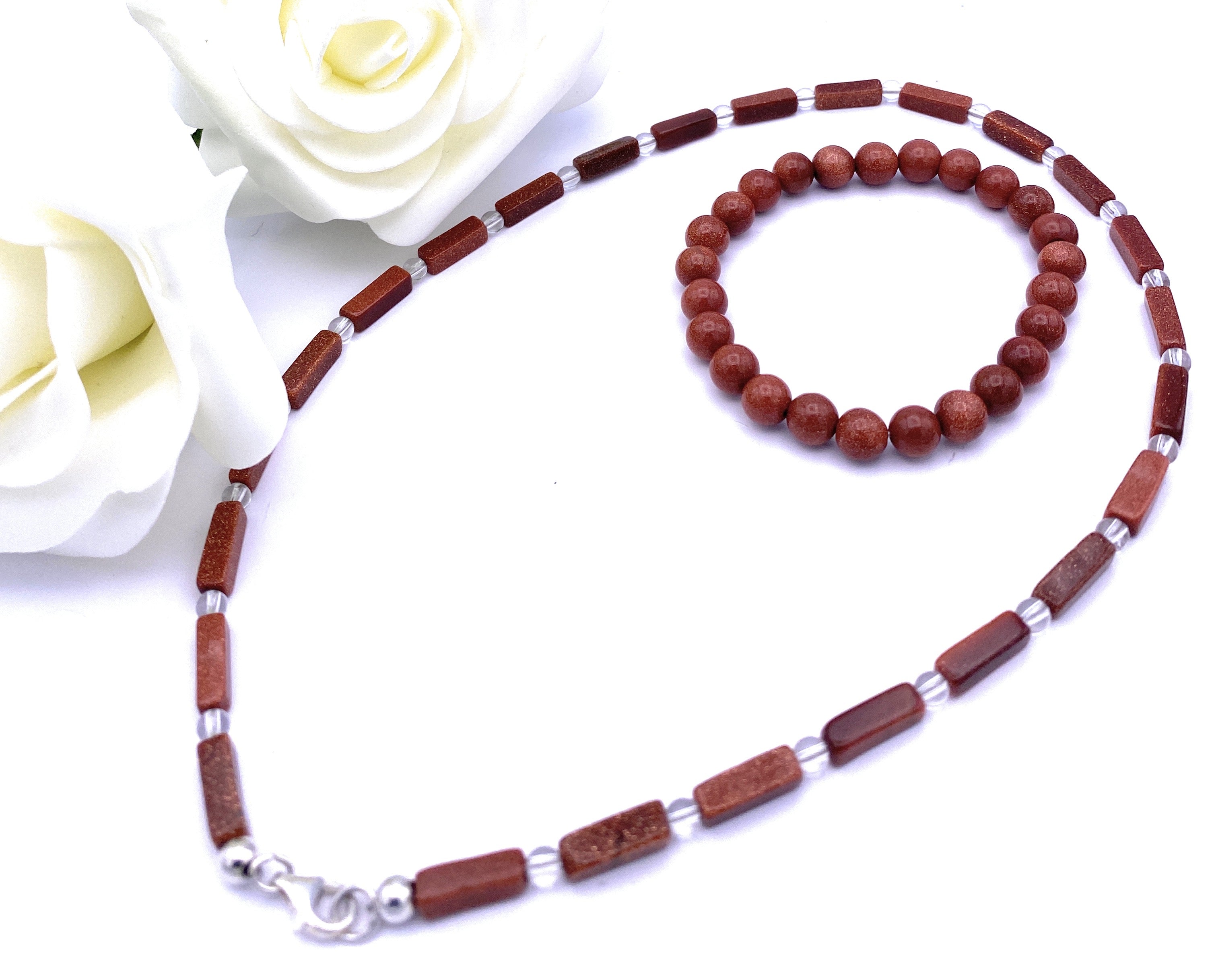 Goldfluss Rechteck-Kette 4mm mit Bergkristall