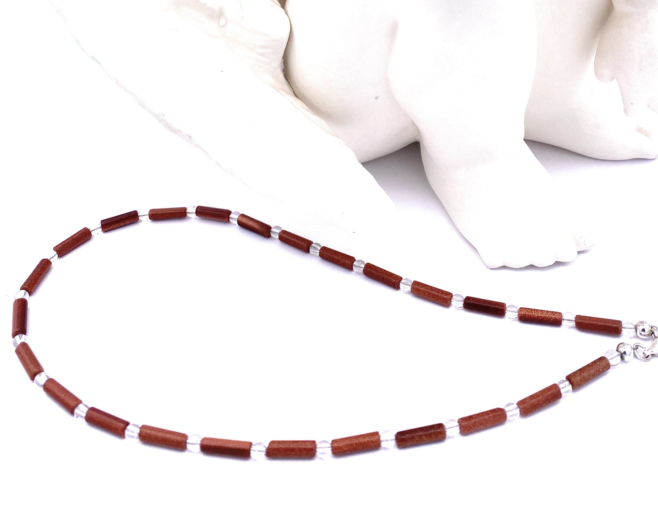 Goldfluss Rechteck-Kette 4mm mit Bergkristall