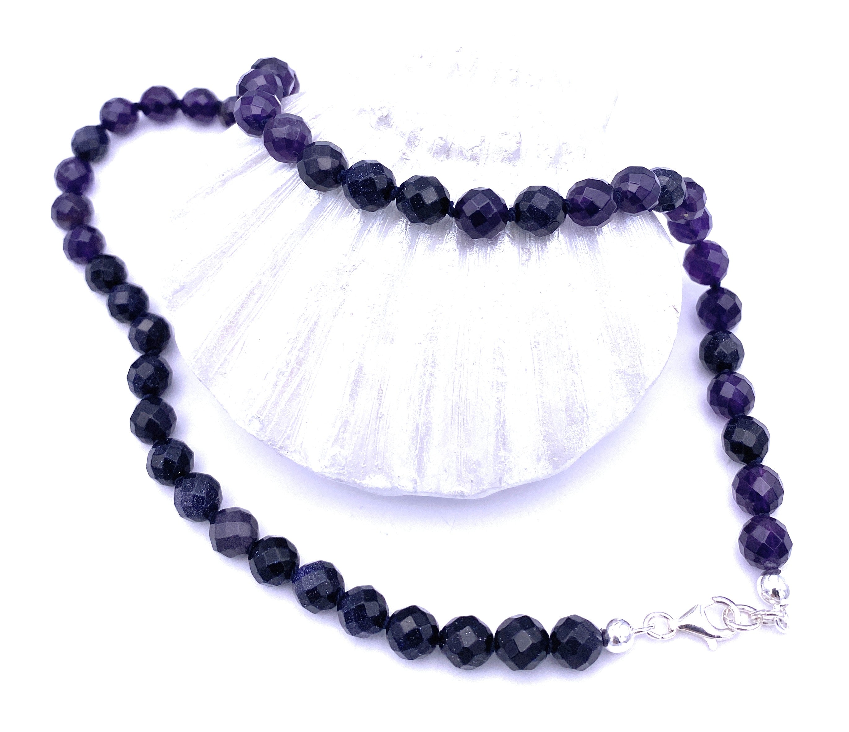 Facettierte Blaufluss Halskette 8mm