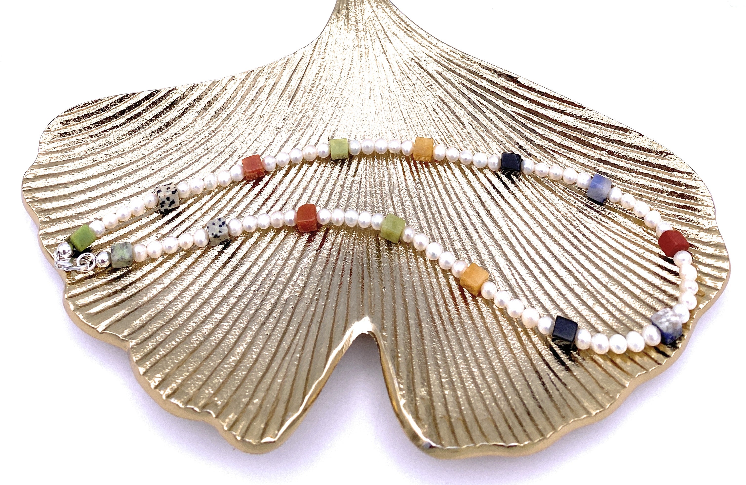 Süßwasserperlen Halskette 4mm mit Edelstein Würfel