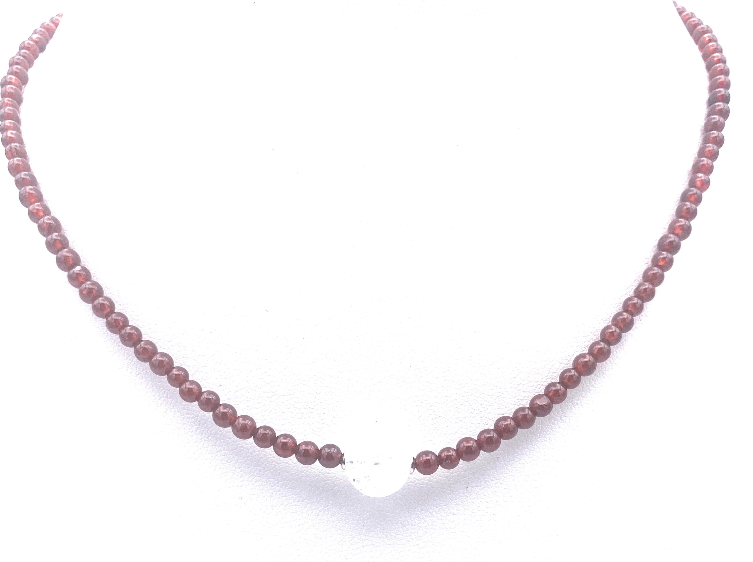 Granat Halskette 4mm mit Bergkristall Kugel
