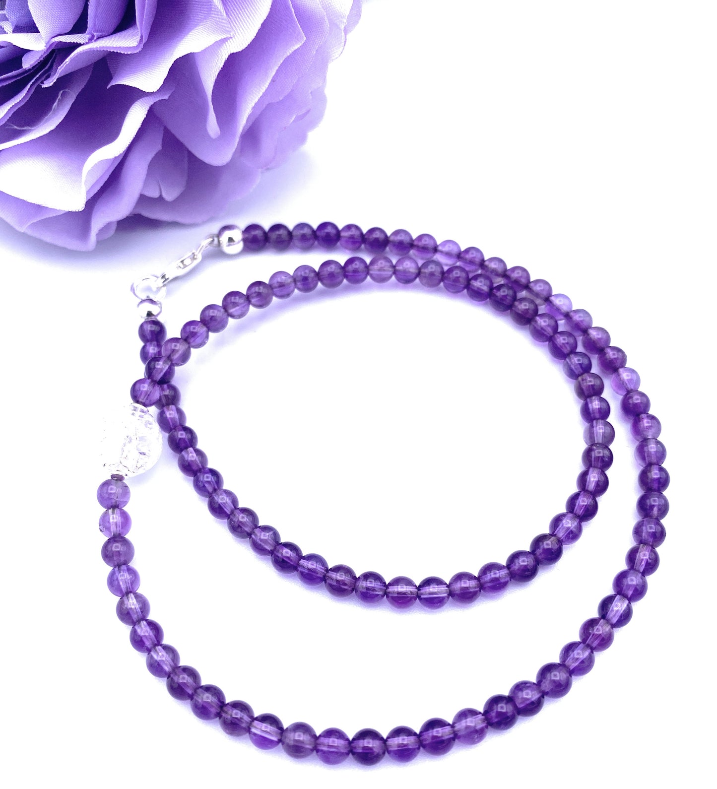 Amethyst Halskette mit Bergkristall Kugel