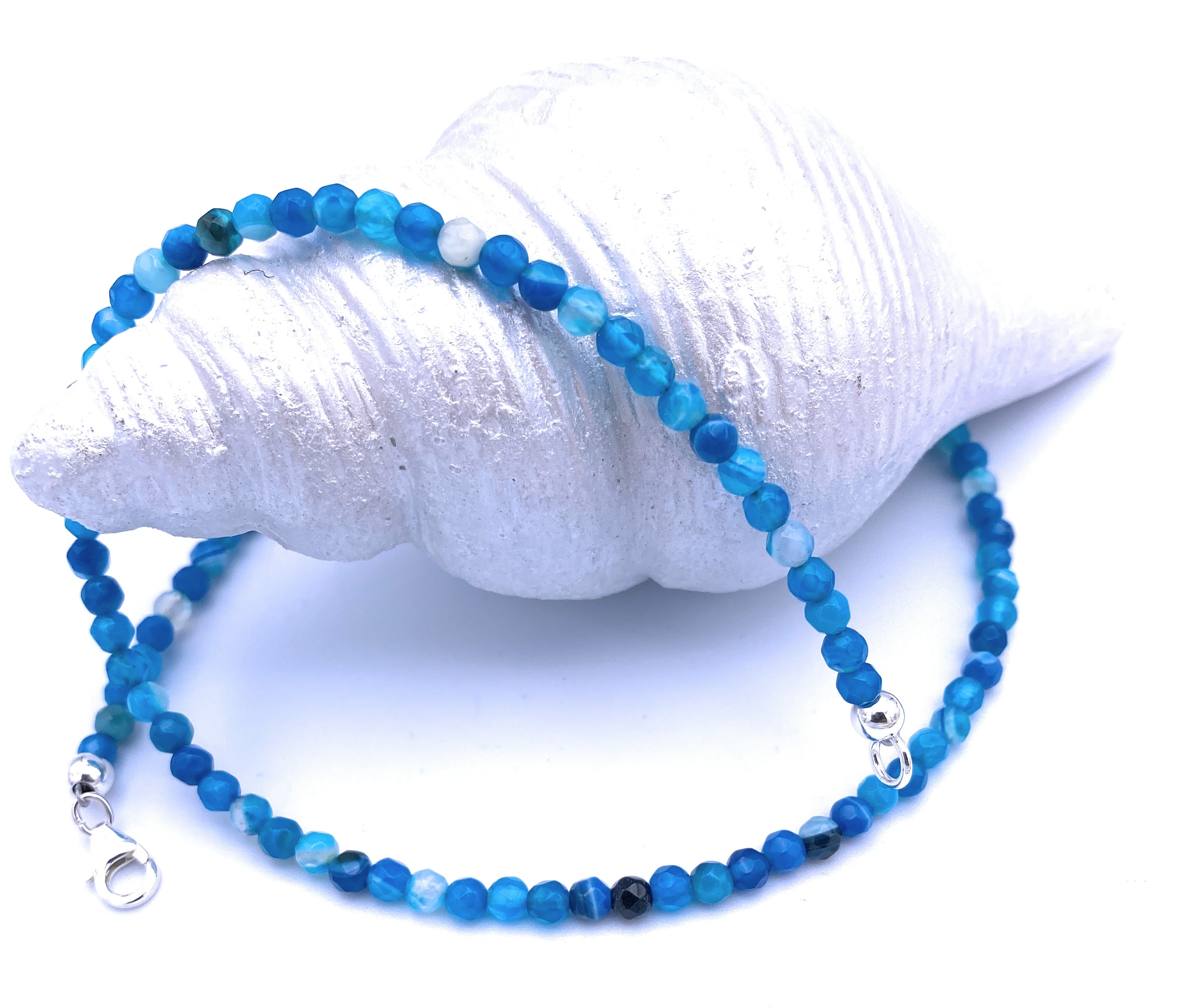 Facettierte blaue Achat Kugel-Halskette 4mm