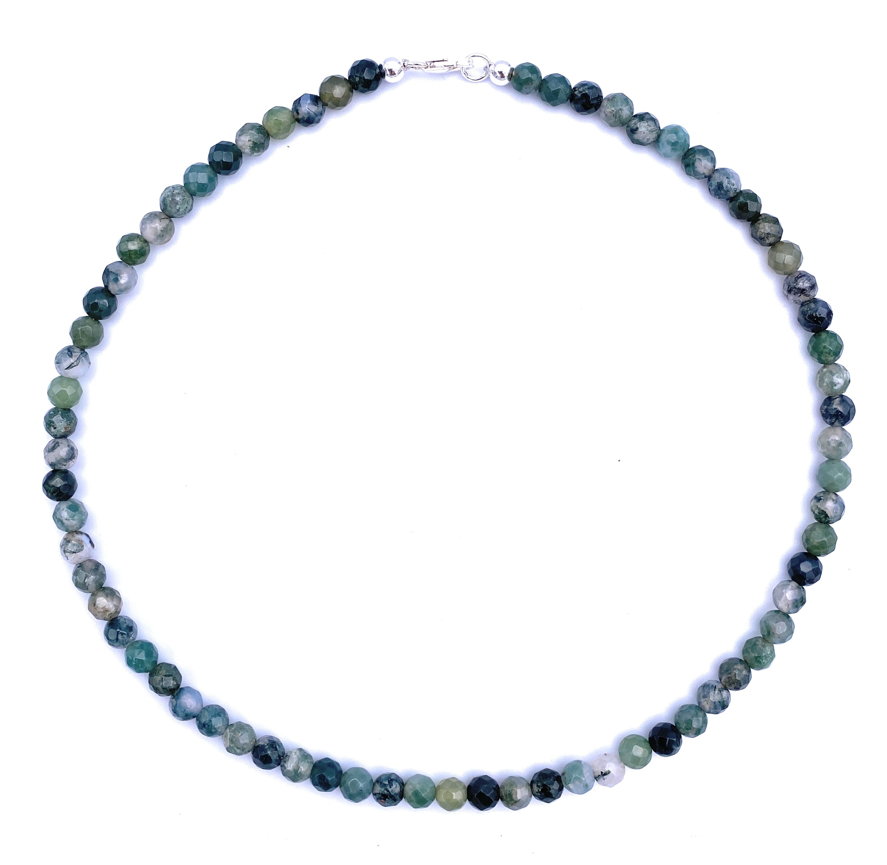 Facettierte Moos-Achat Halskette 6 mm