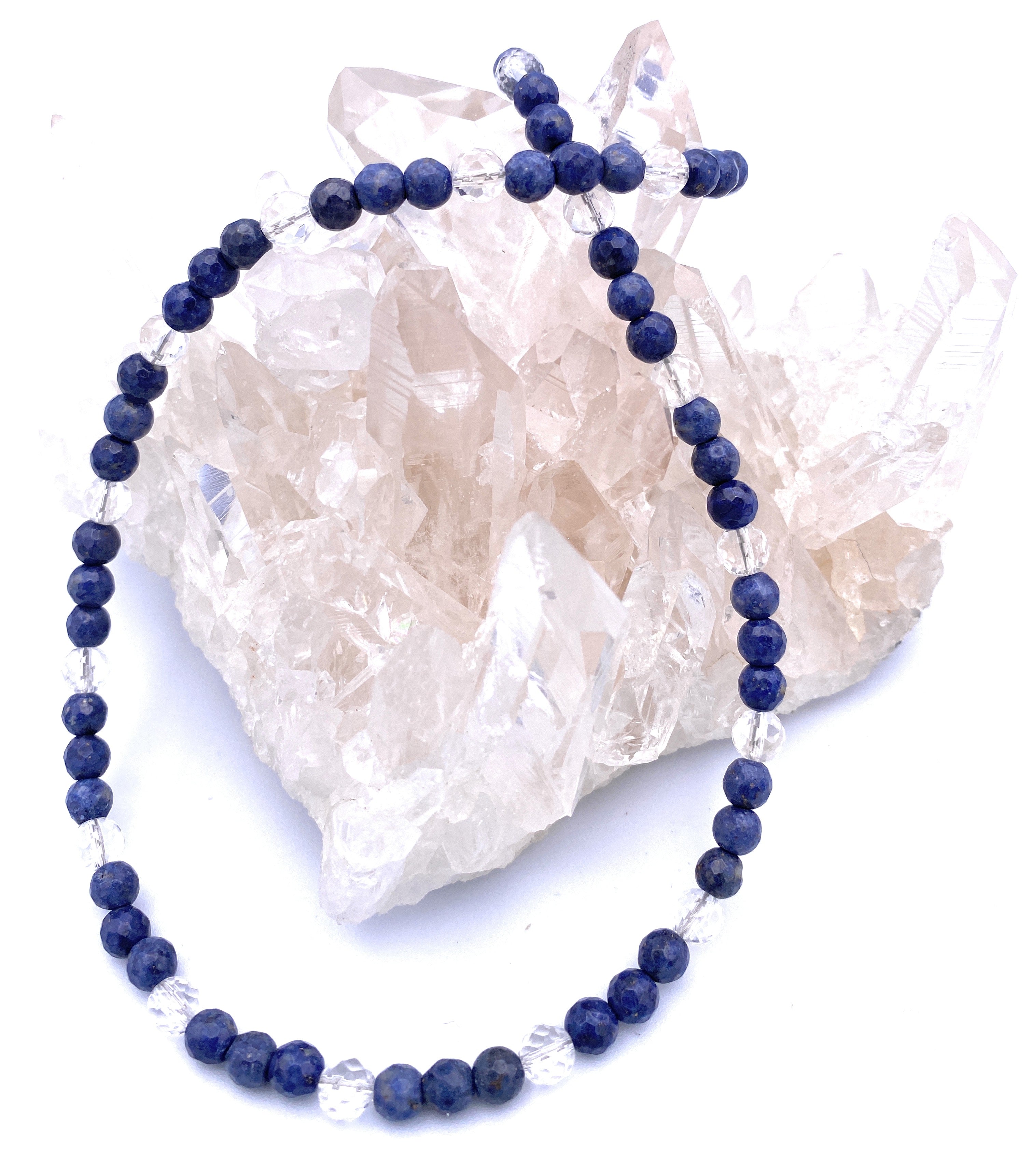 Facettierte Dumortierit Halskette mit Bergkristall 6mm