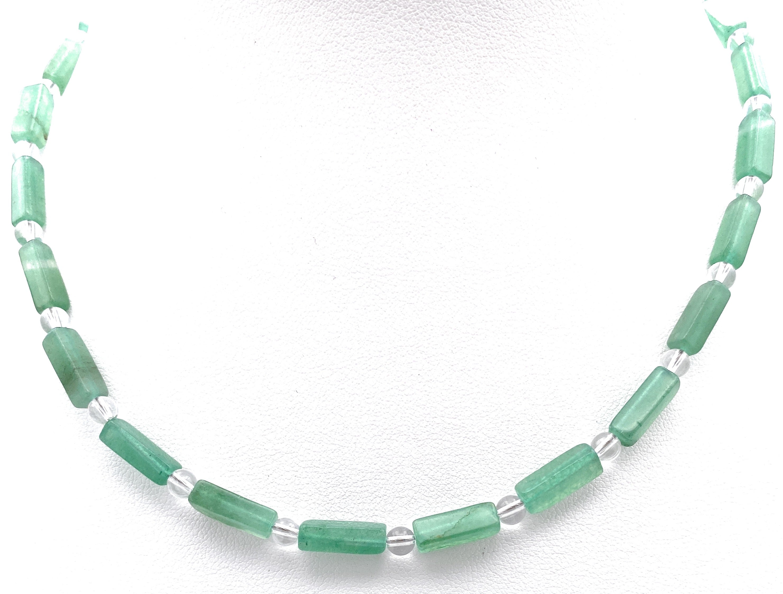 Aventurin Rechteck-Kette mit Bergkristall 4mm