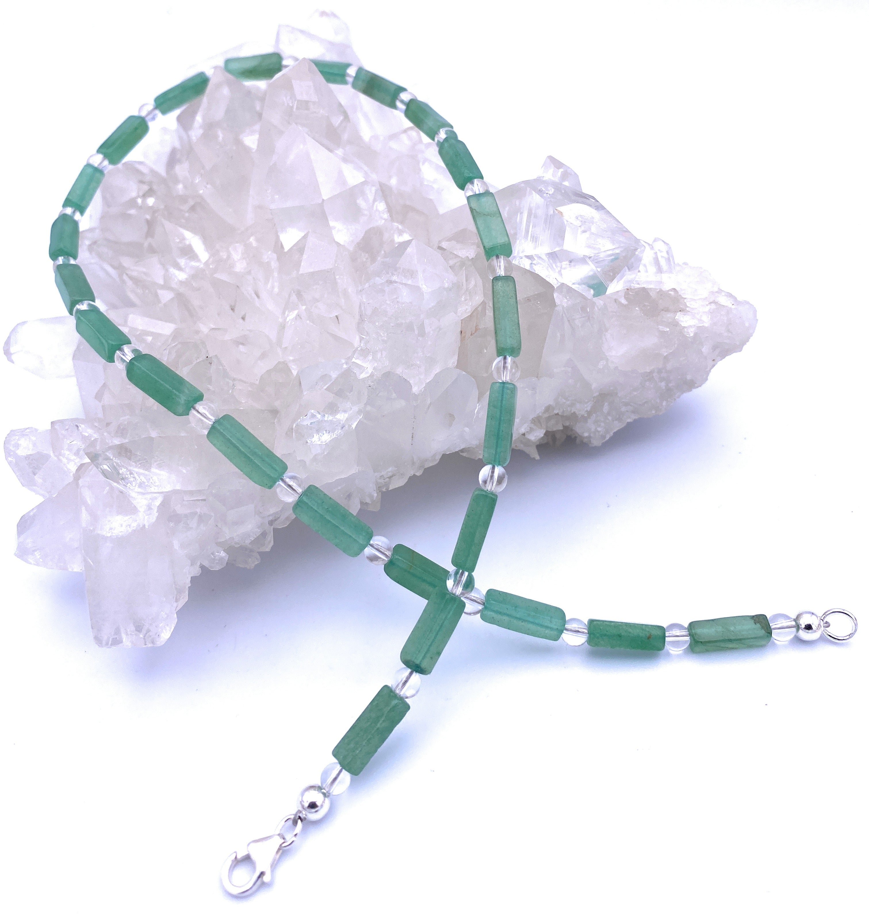 Aventurin Rechteck-Kette mit Bergkristall 4mm