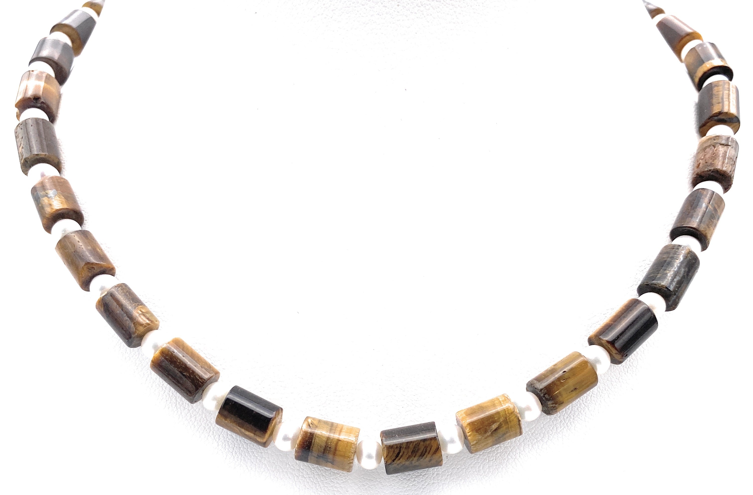 Tigerauge Halskette mit Süßwasserperlen