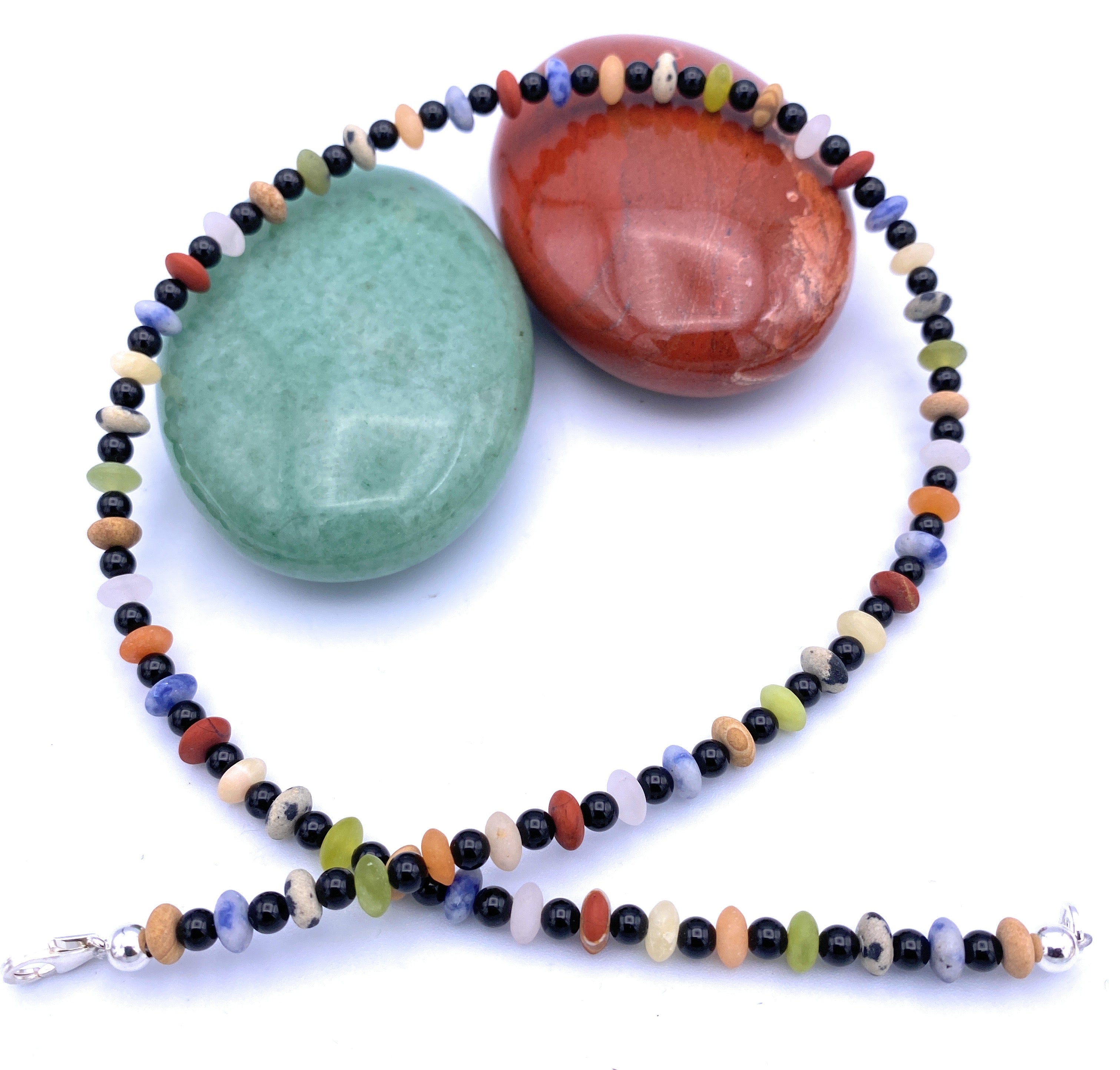 Onyx Halskette mit Edelstein Linsen