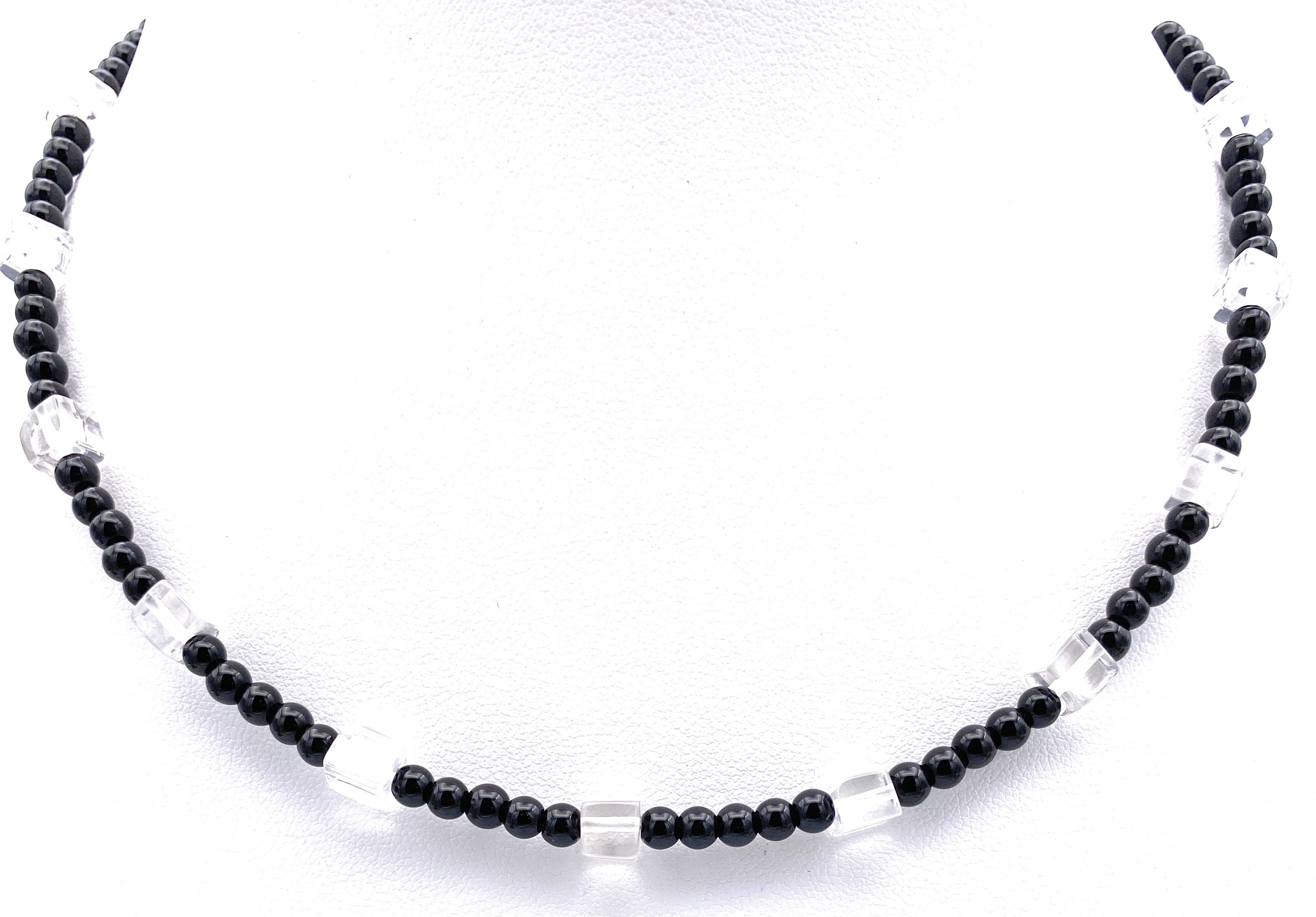 Onyx Halskette mit Bergkristall Würfel