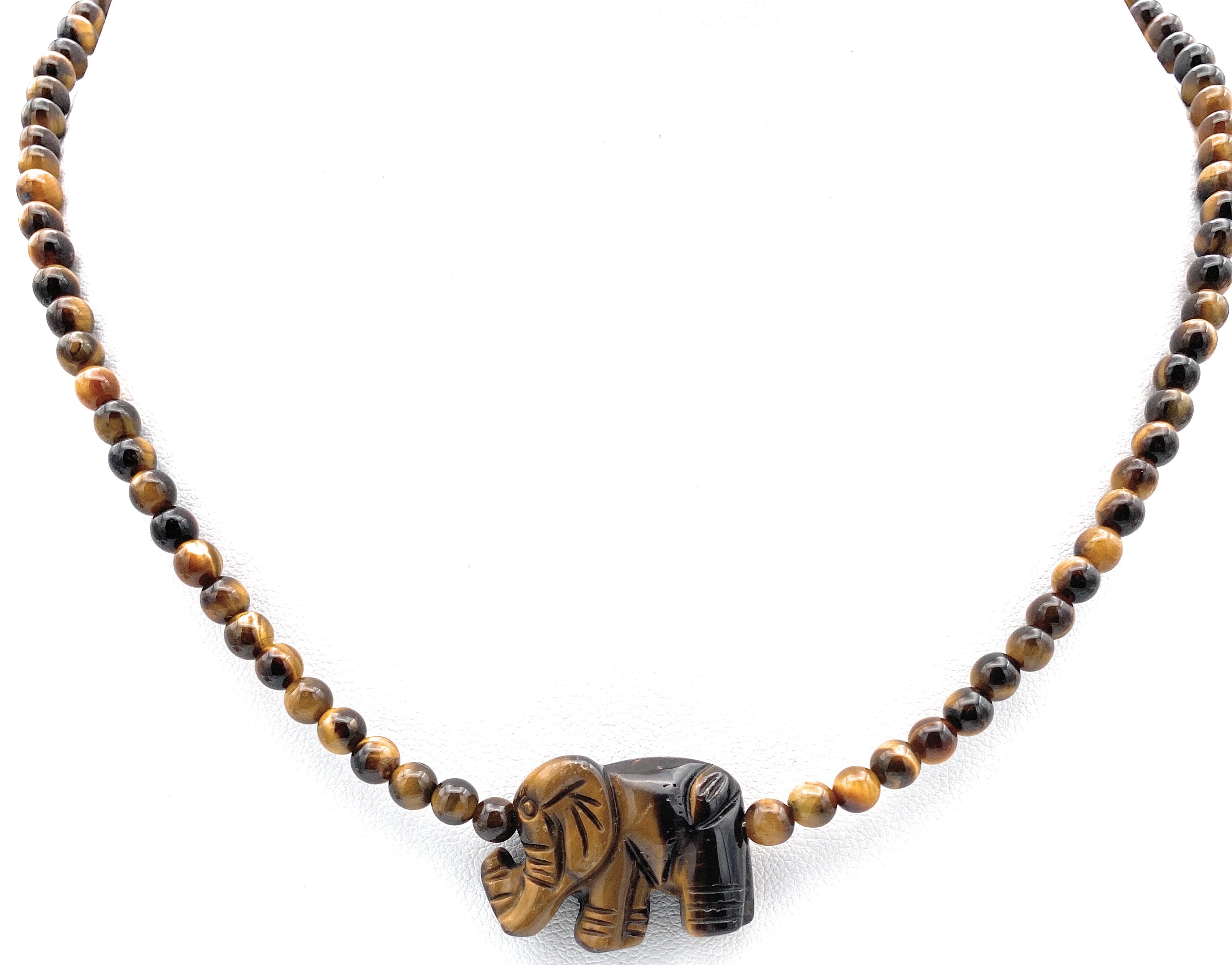 Tigerauge Halskette mit Elefanten