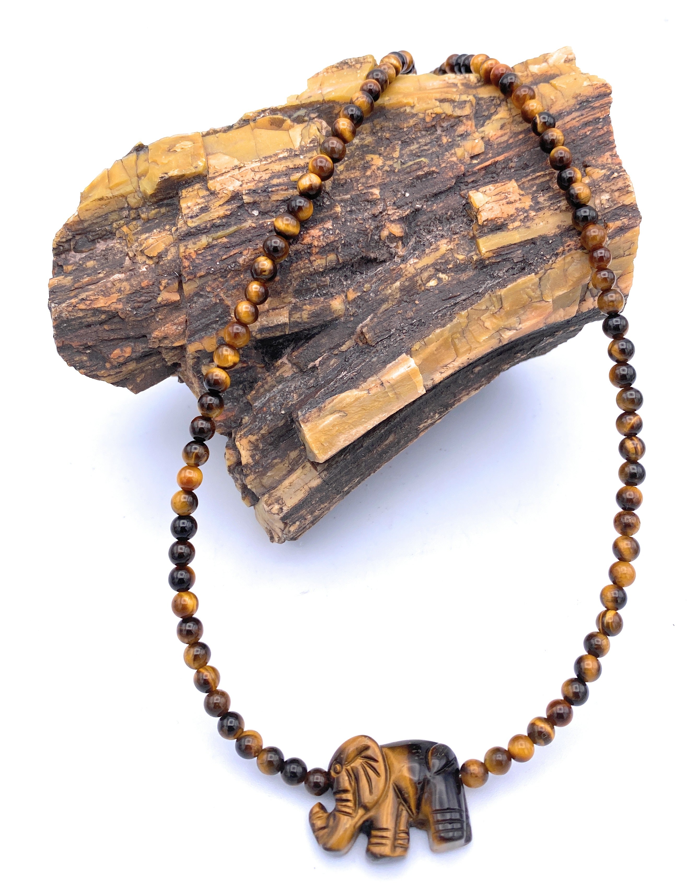 Tigerauge Halskette mit Elefanten