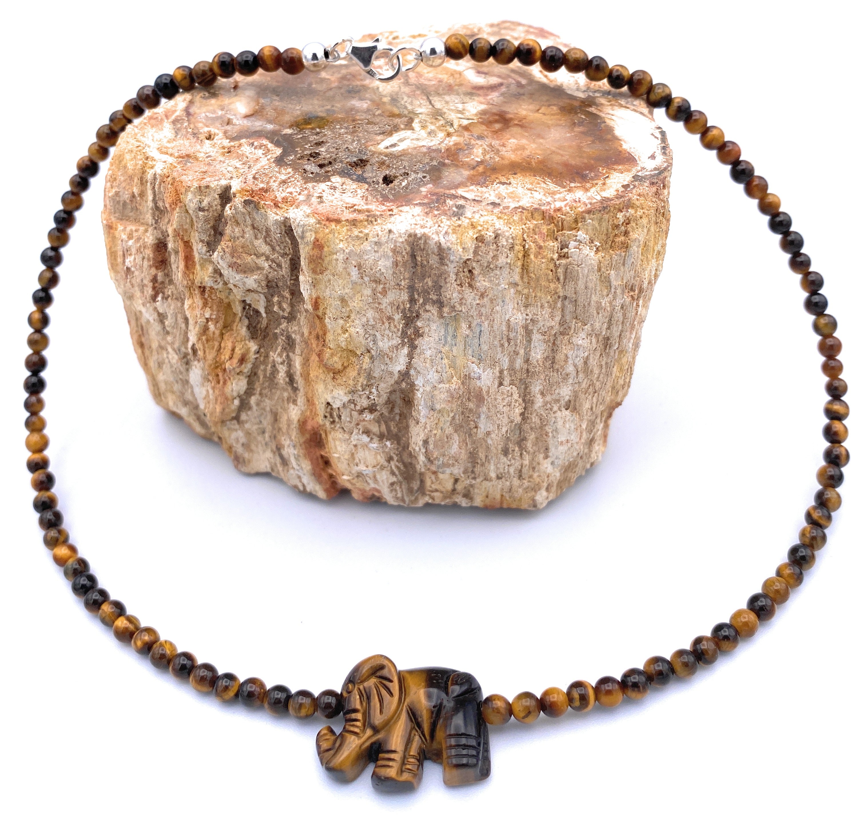 Tigerauge Halskette mit Elefanten