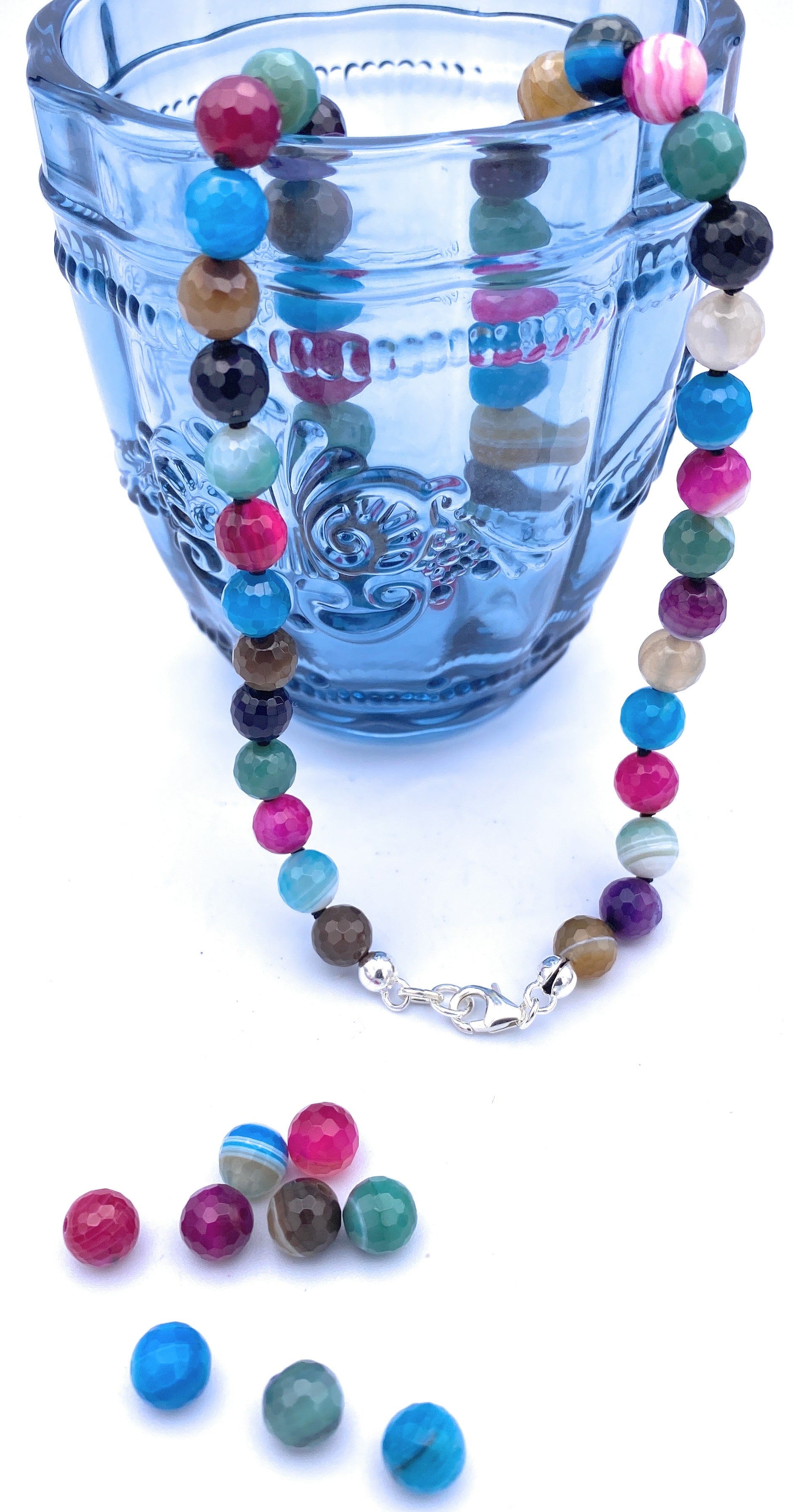 Facettierte Achat bunt Halskette 8mm