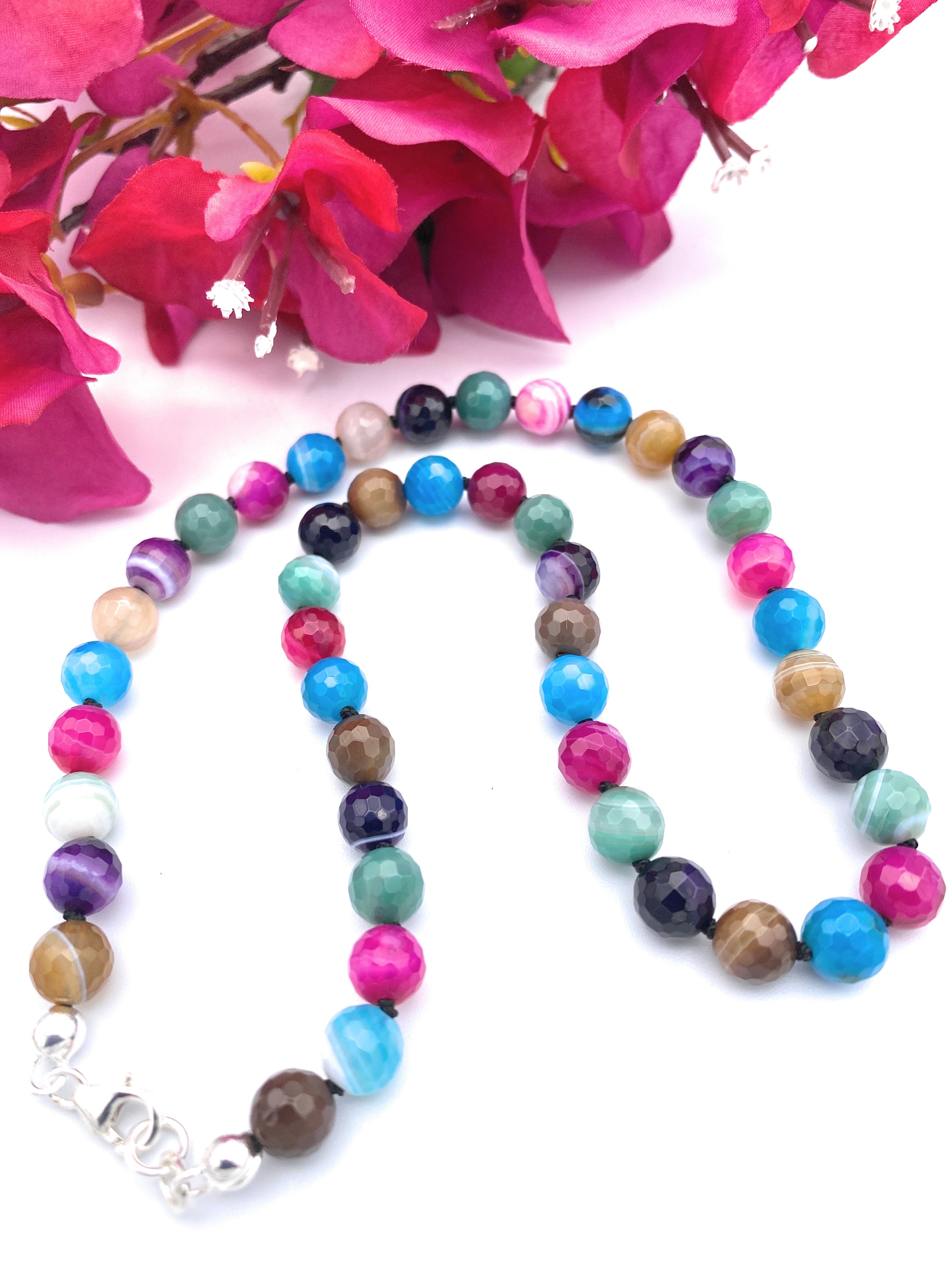 Facettierte Achat bunt Halskette 8mm