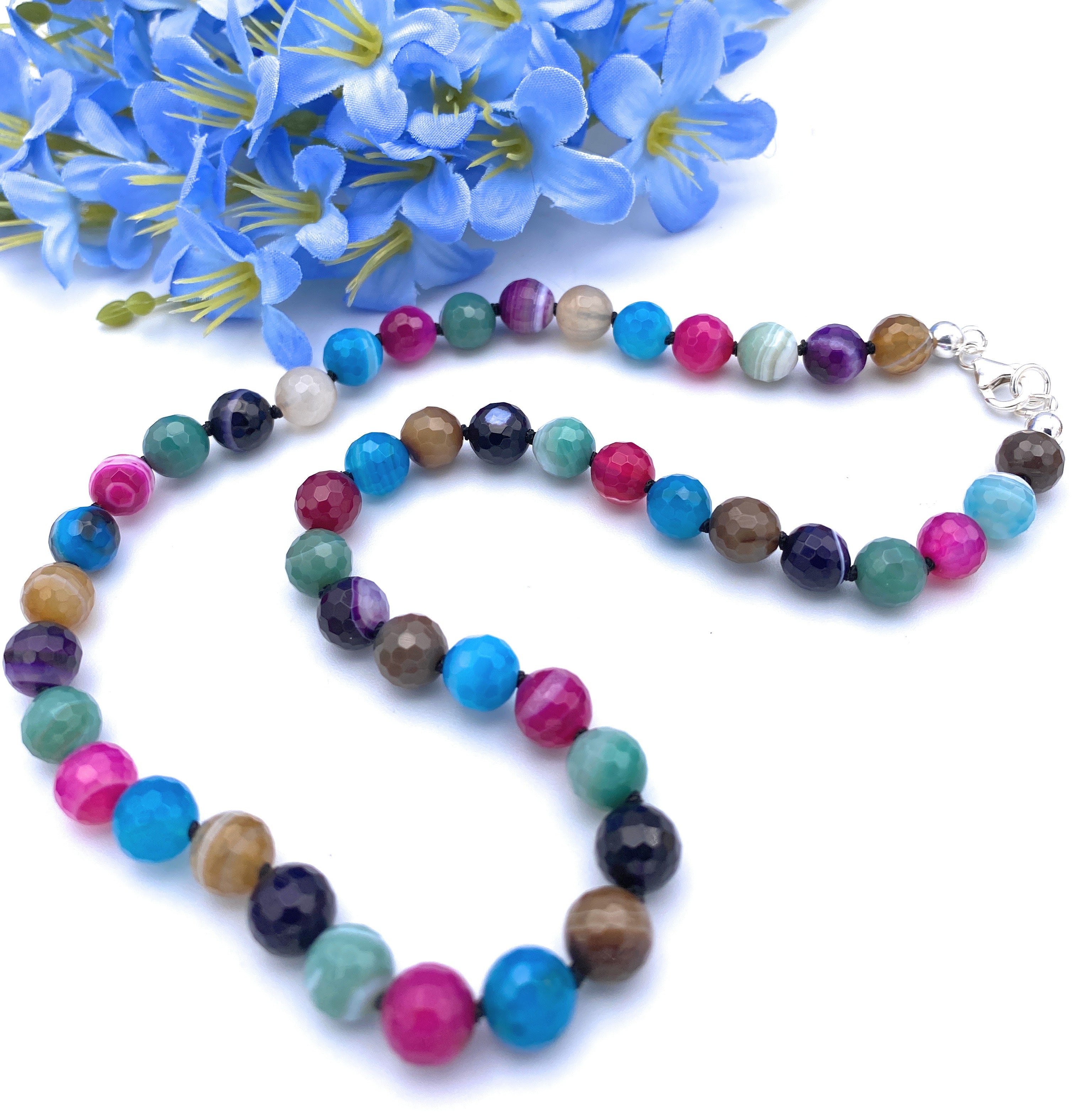 Facettierte Achat bunt Halskette 8mm