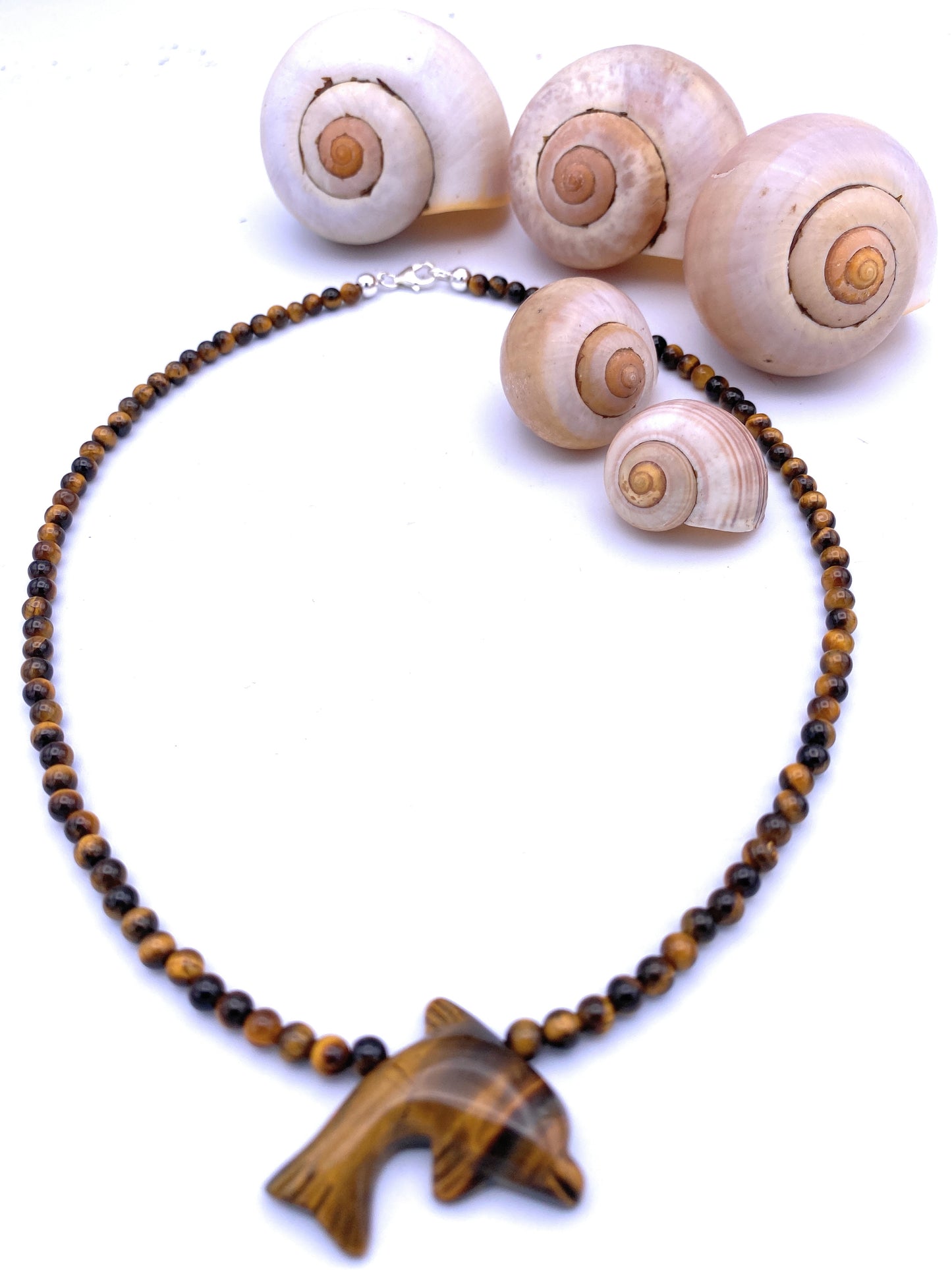 Tigerauge Halskette mit Delphin Anhänger