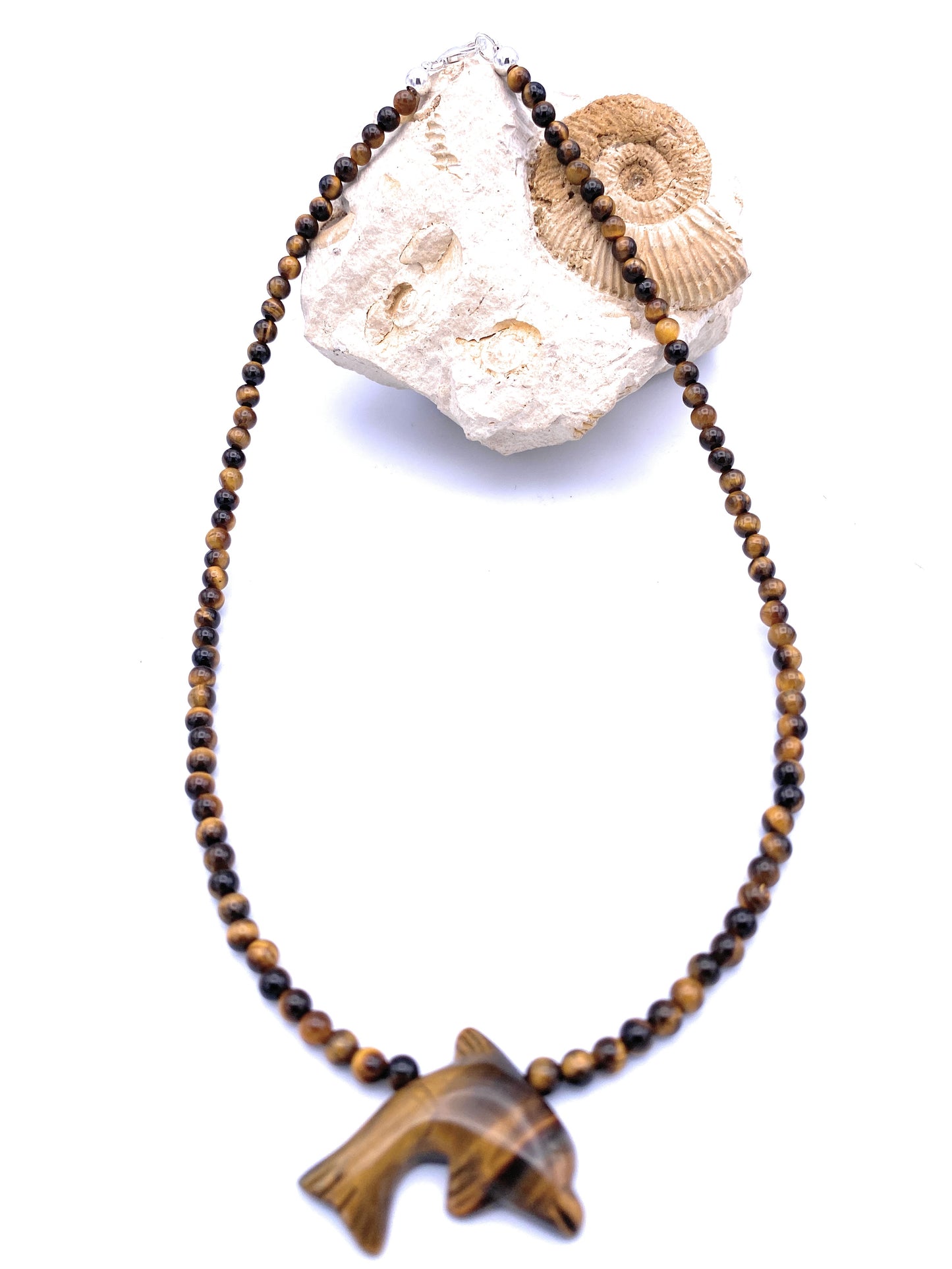 Tigerauge Halskette mit Delphin Anhänger