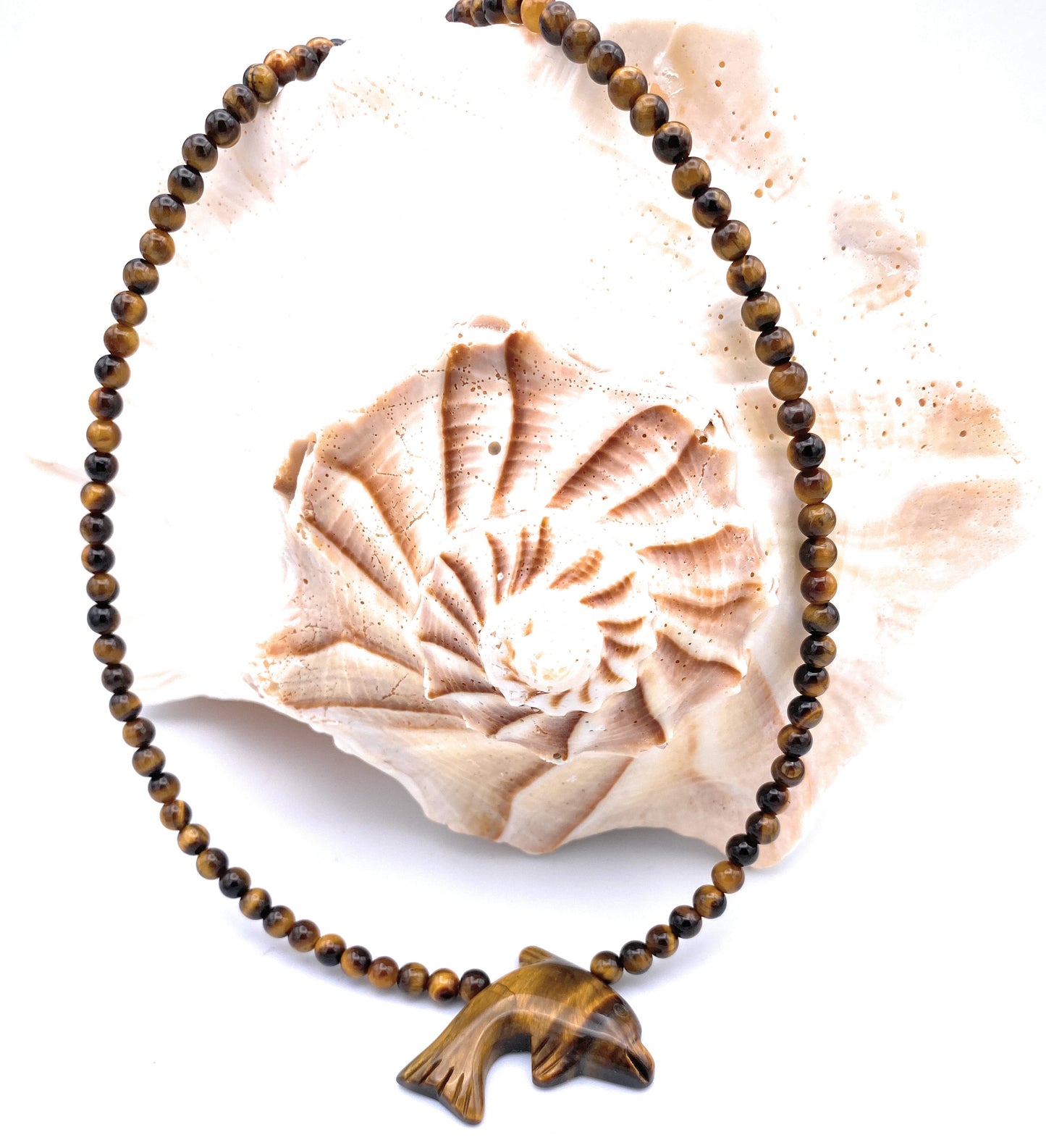 Tigerauge Halskette mit Delphin Anhänger