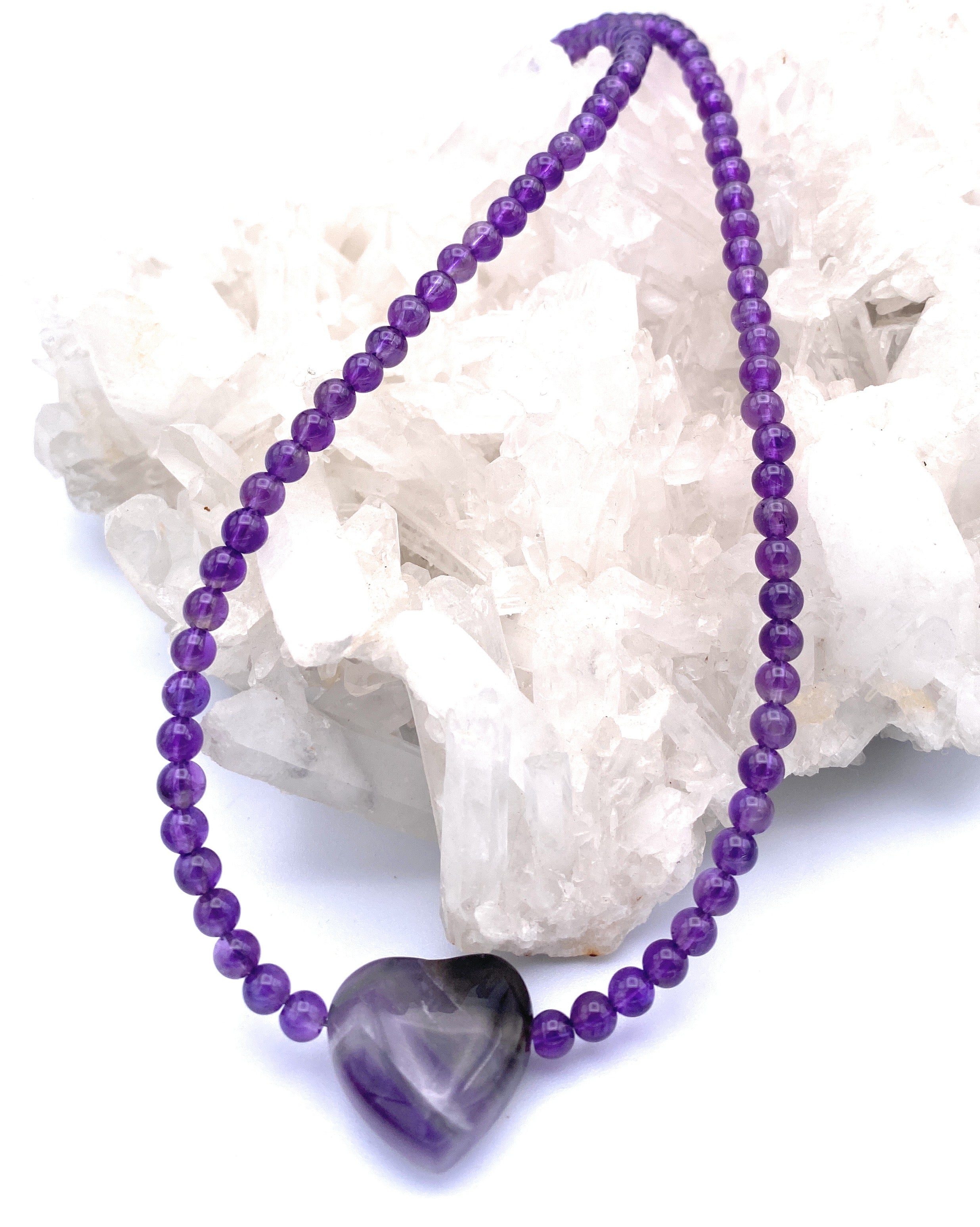 Amethyst Kugel Halskette 4mm mit Herz