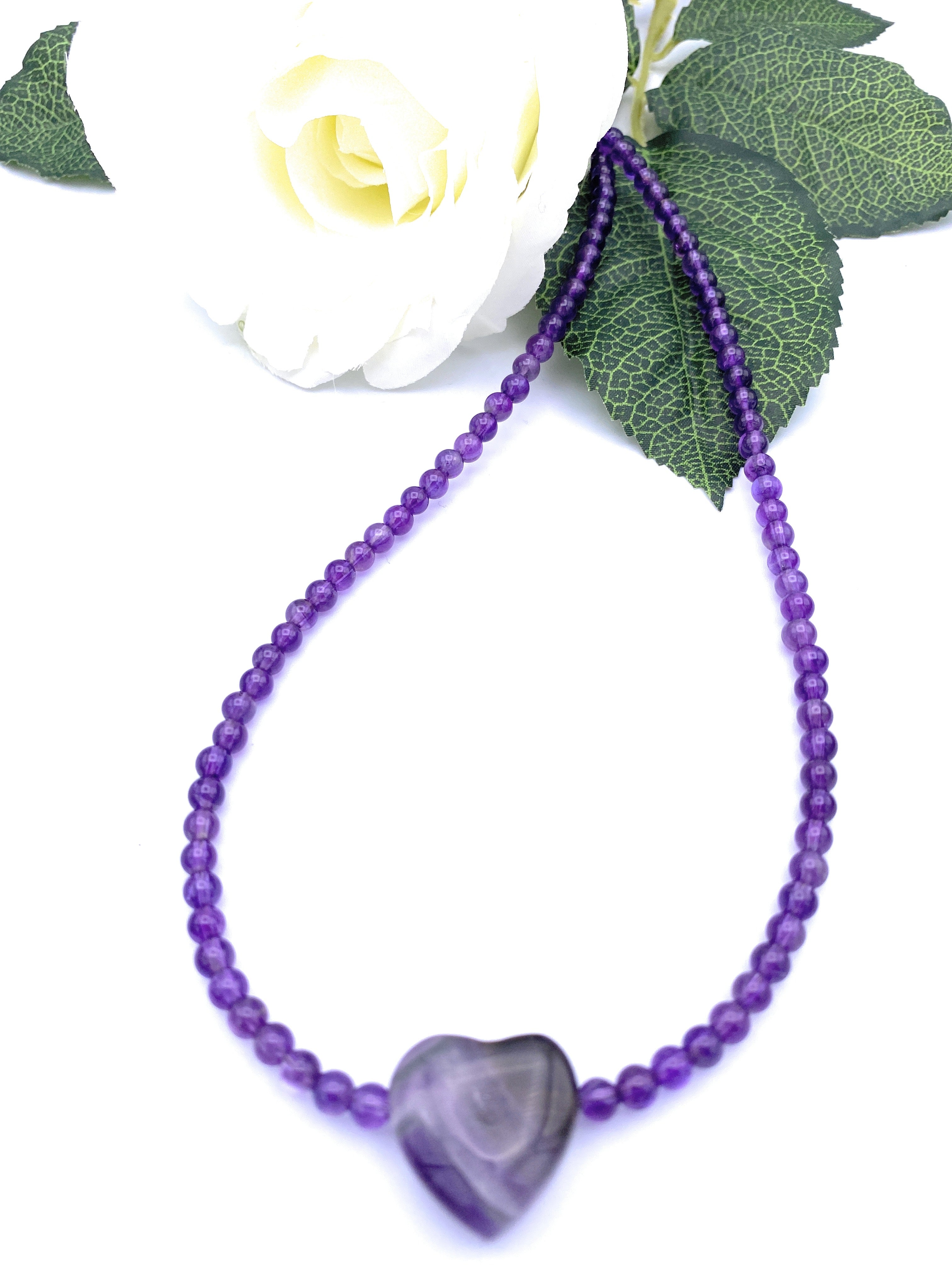Amethyst Kugel Halskette 4mm mit Herz