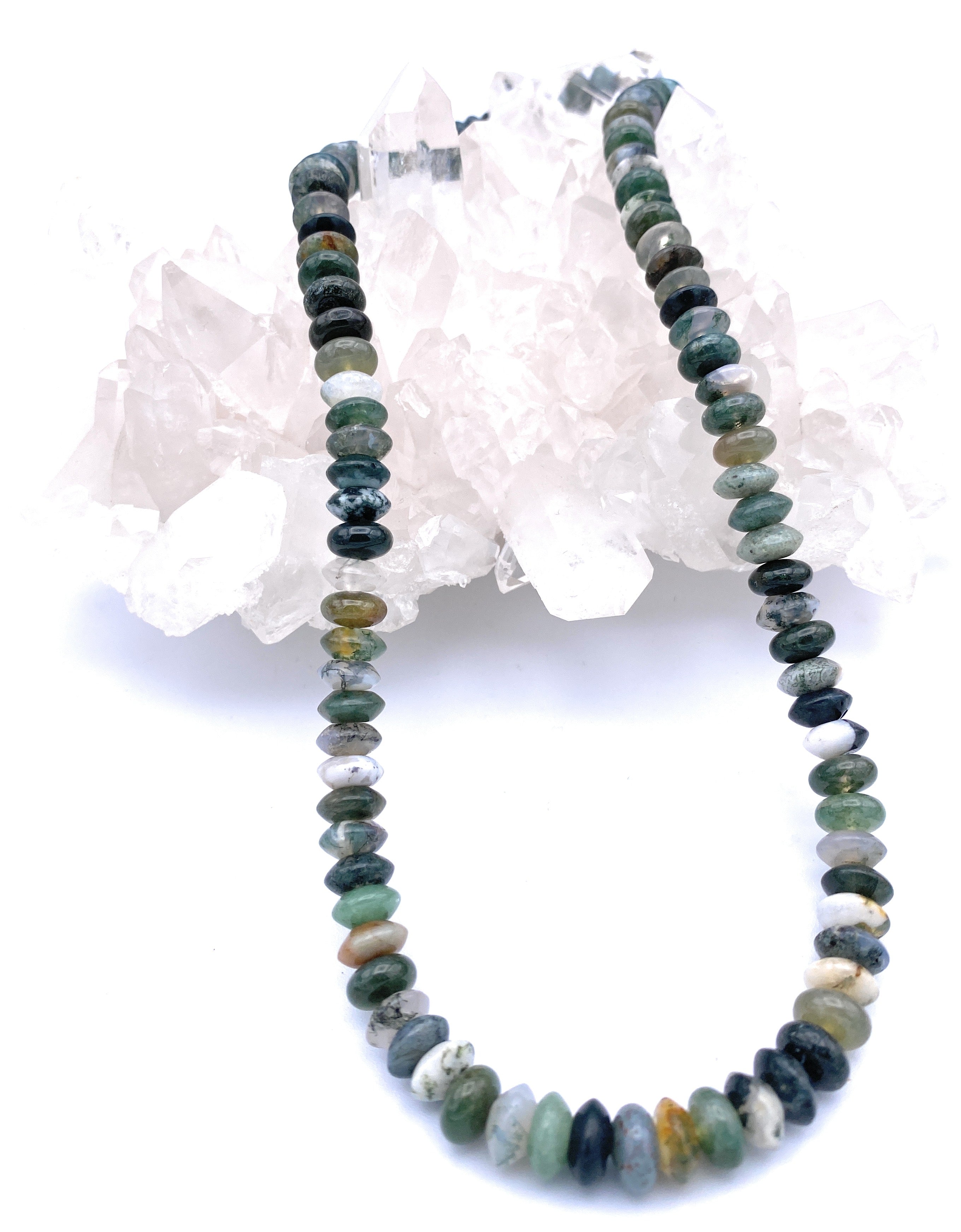 Moos-Achat Linsen Halskette 10mm