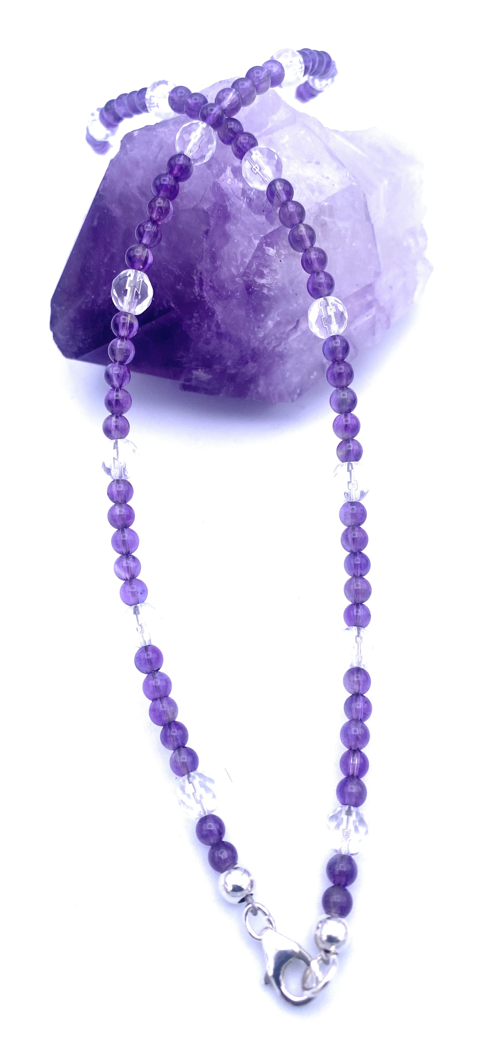 Amethyst Halskette 4mm mit Bergkristall