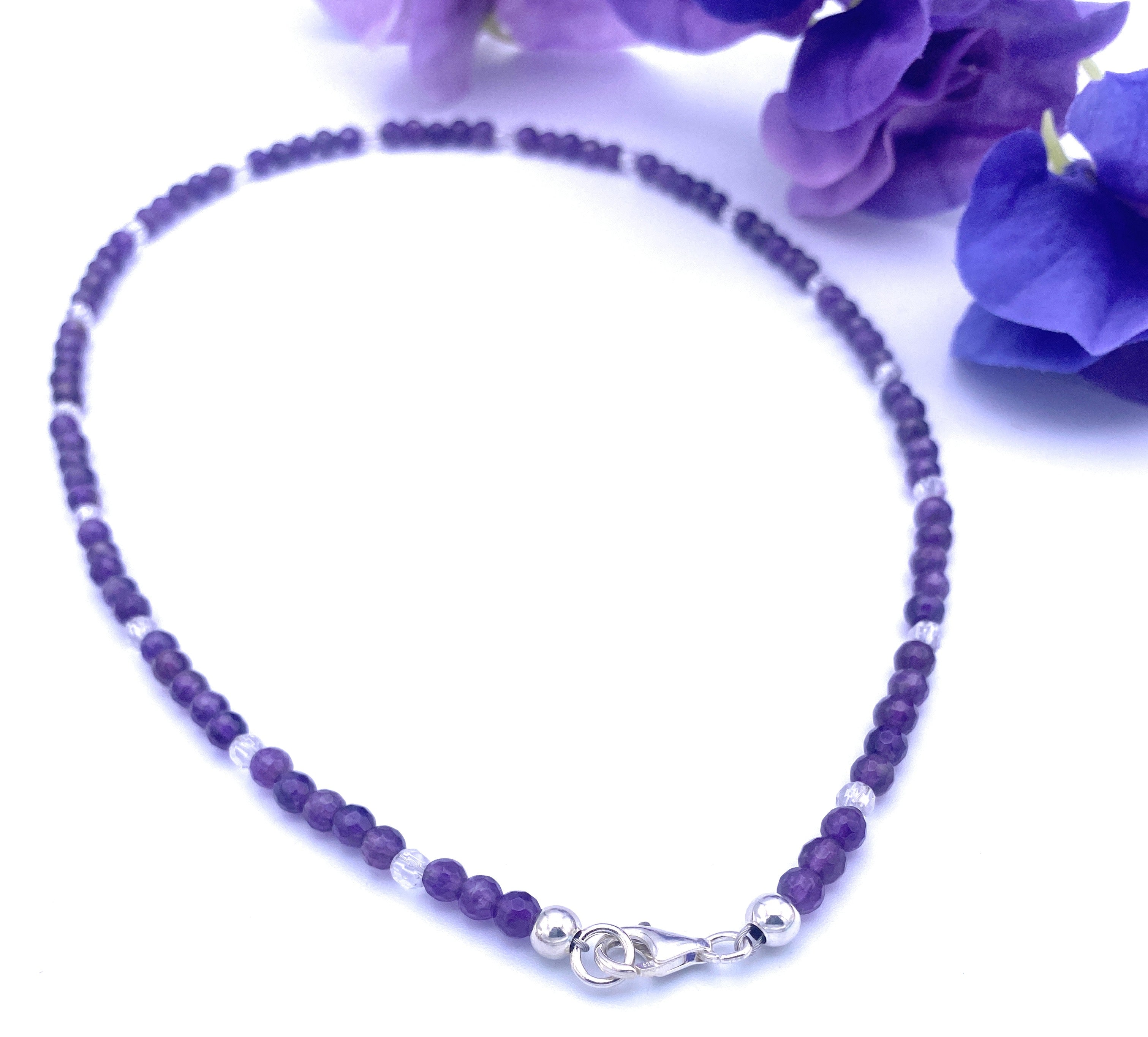 Facettierte Amethyst Halskette 6mm mit Bergkristall