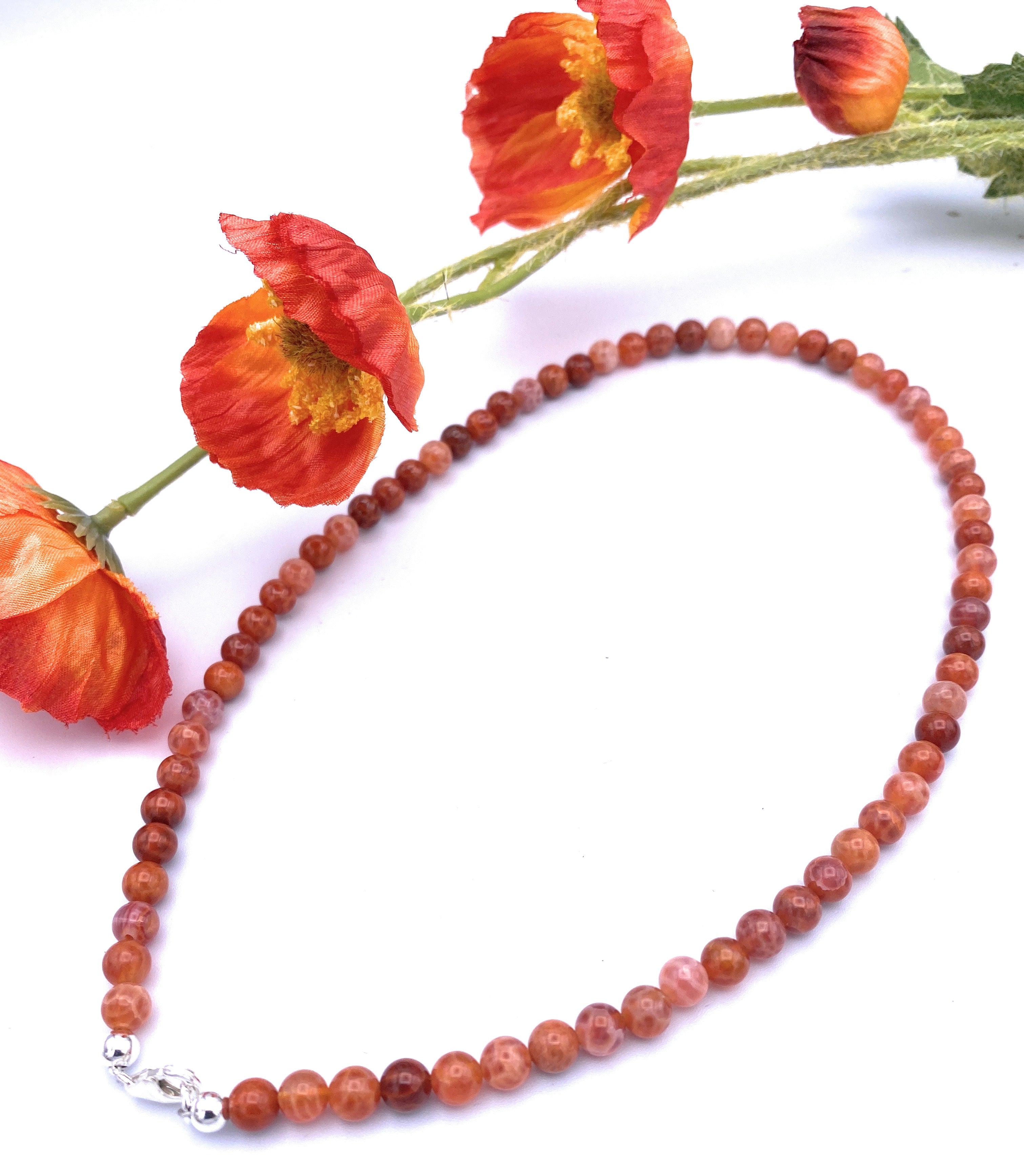 Feuer-Achat Kugel Halskette 6mm